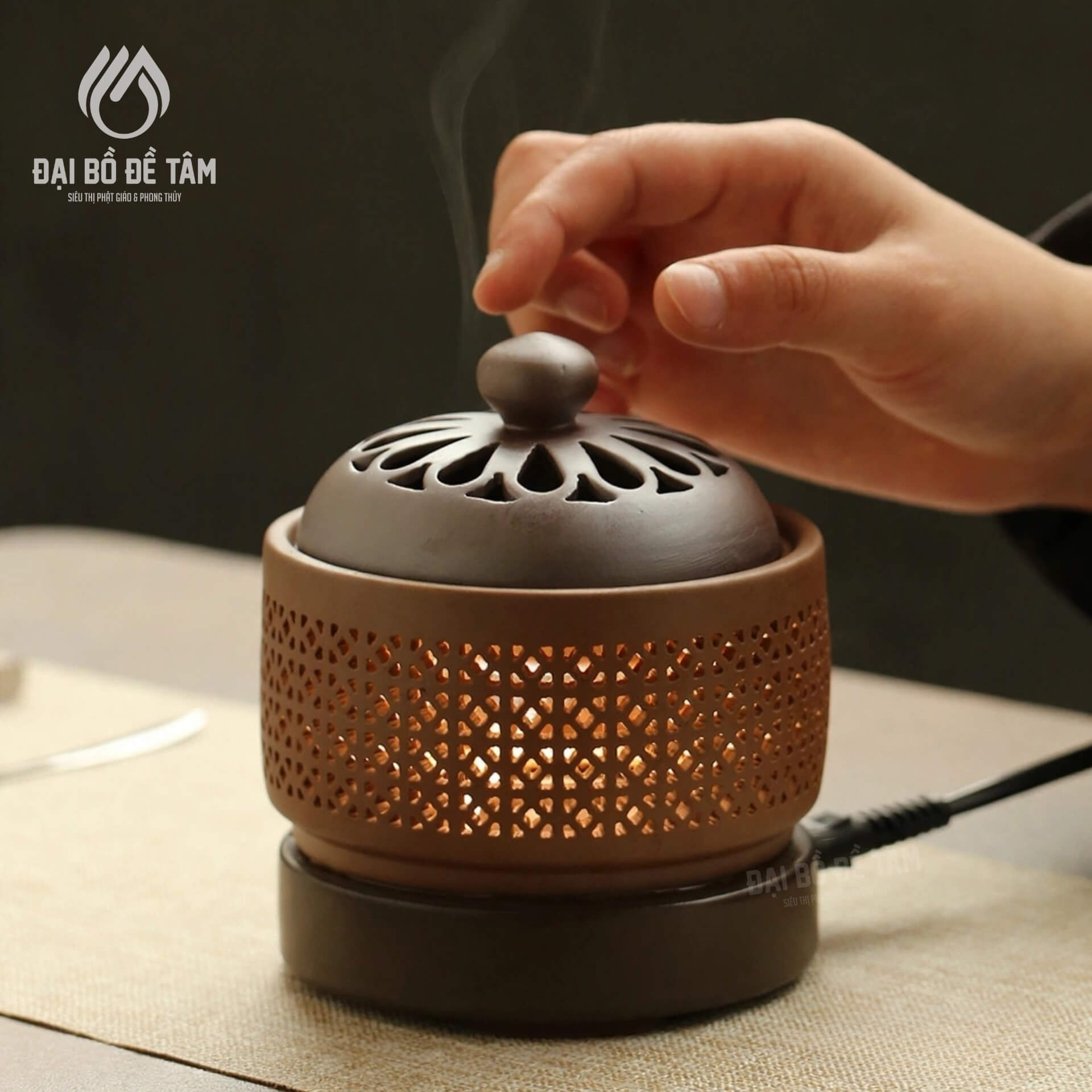 Lư Xông Trầm Điện Tử Gốm Cao Cấp Tinh Nguyệt - Điều Chỉnh Nhiệt 50-300°C, Hẹn Giờ, Hỗ Trợ Đốt Khô