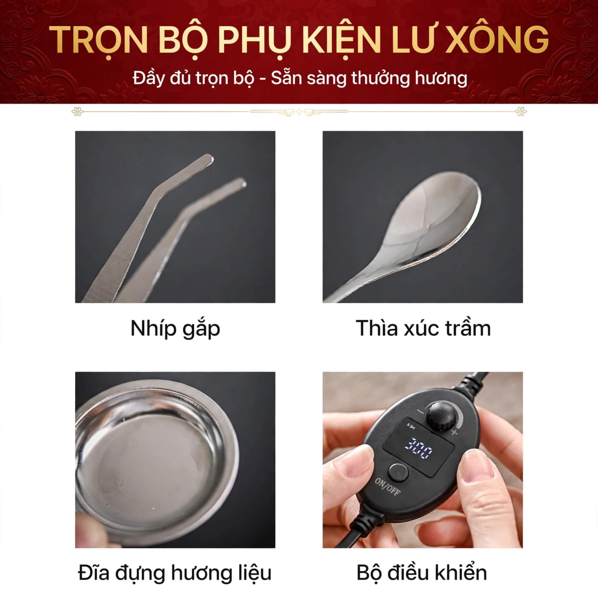 Lư Xông Trầm Điện Tử Gốm Cao Cấp Tinh Nguyệt - Điều Chỉnh Nhiệt 50-300°C, Hẹn Giờ, Hỗ Trợ Đốt Khô