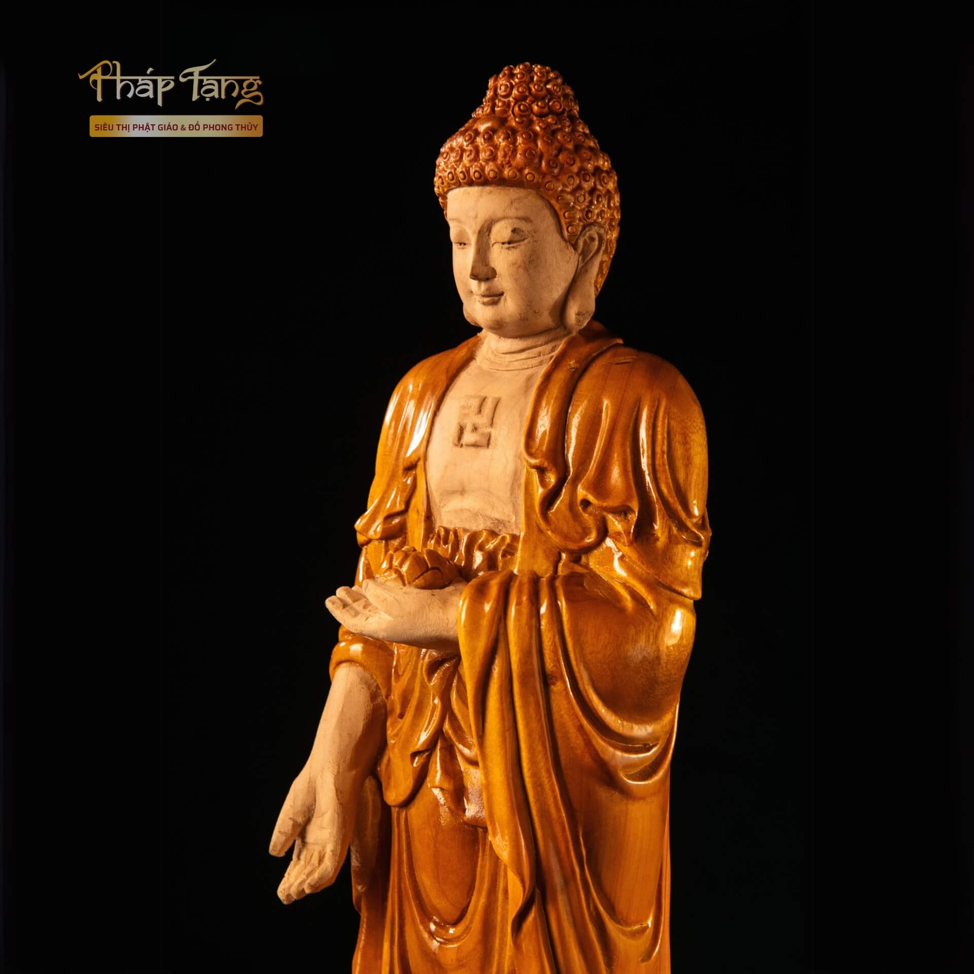 Tượng Phật A Di Đà – Gỗ Nam Mộc Cao 48cm | Pháp Tạng