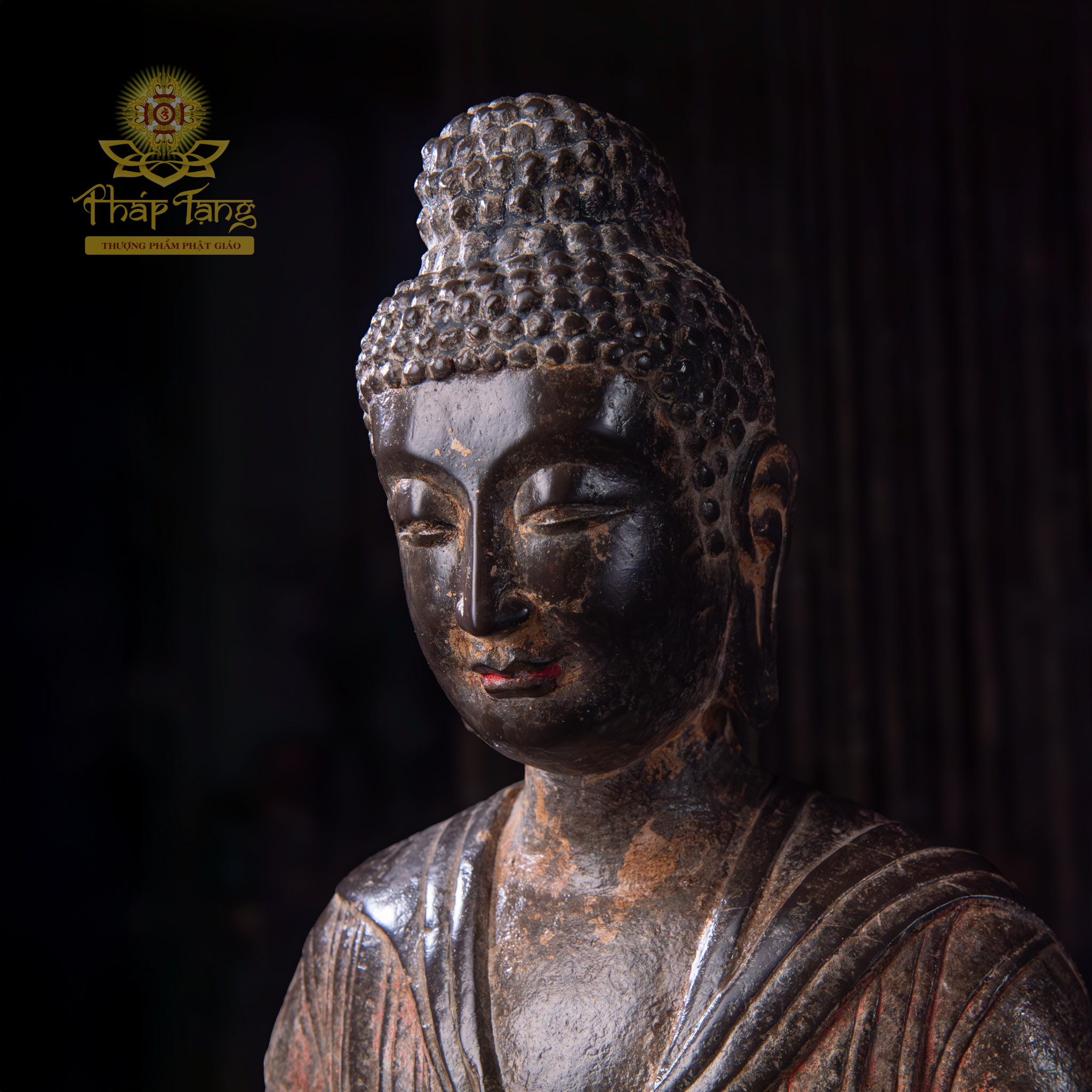 Thánh Tượng Bổn Sư Thích Ca Đá Xanh Nguyên Khối Cổ 56cm