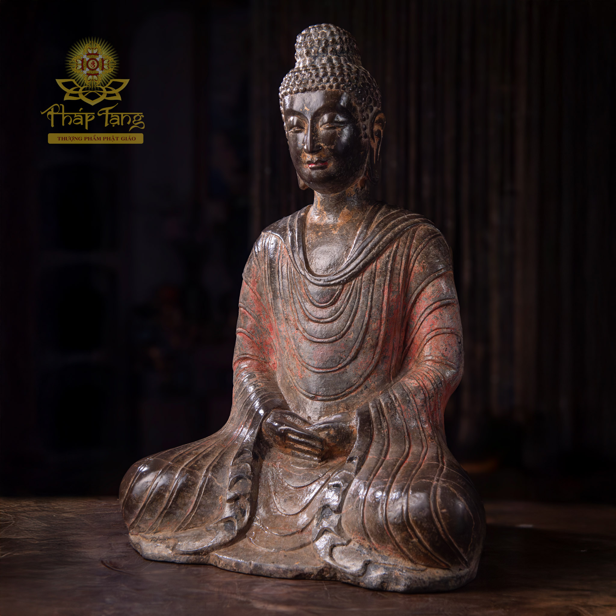 Thánh Tượng Bổn Sư Thích Ca Đá Xanh Nguyên Khối Cổ 56cm