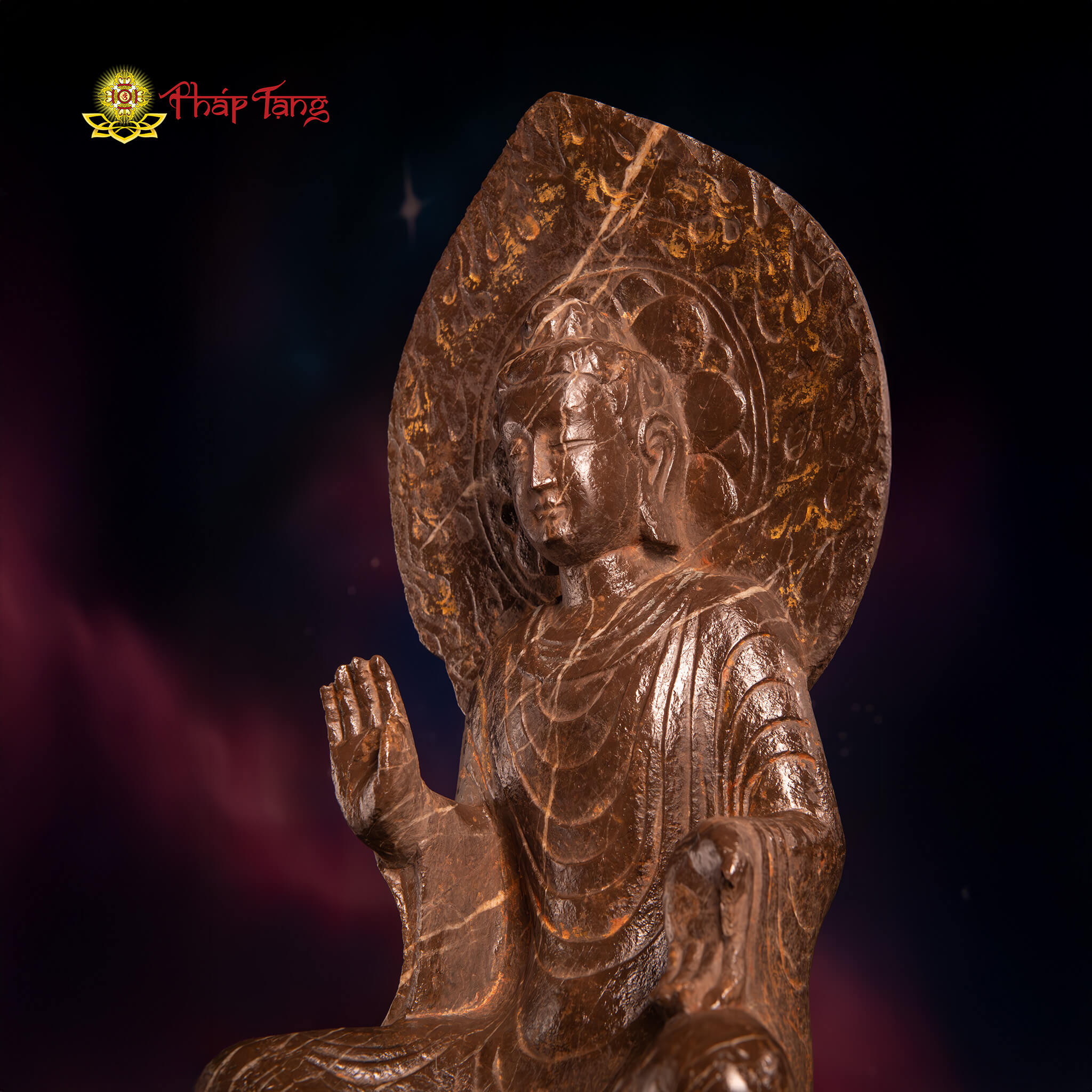 TƯỢNG PHẬT BỔN SƯ THÍCH CA ĐÁ XANH NGUYÊN KHỐI CỔ