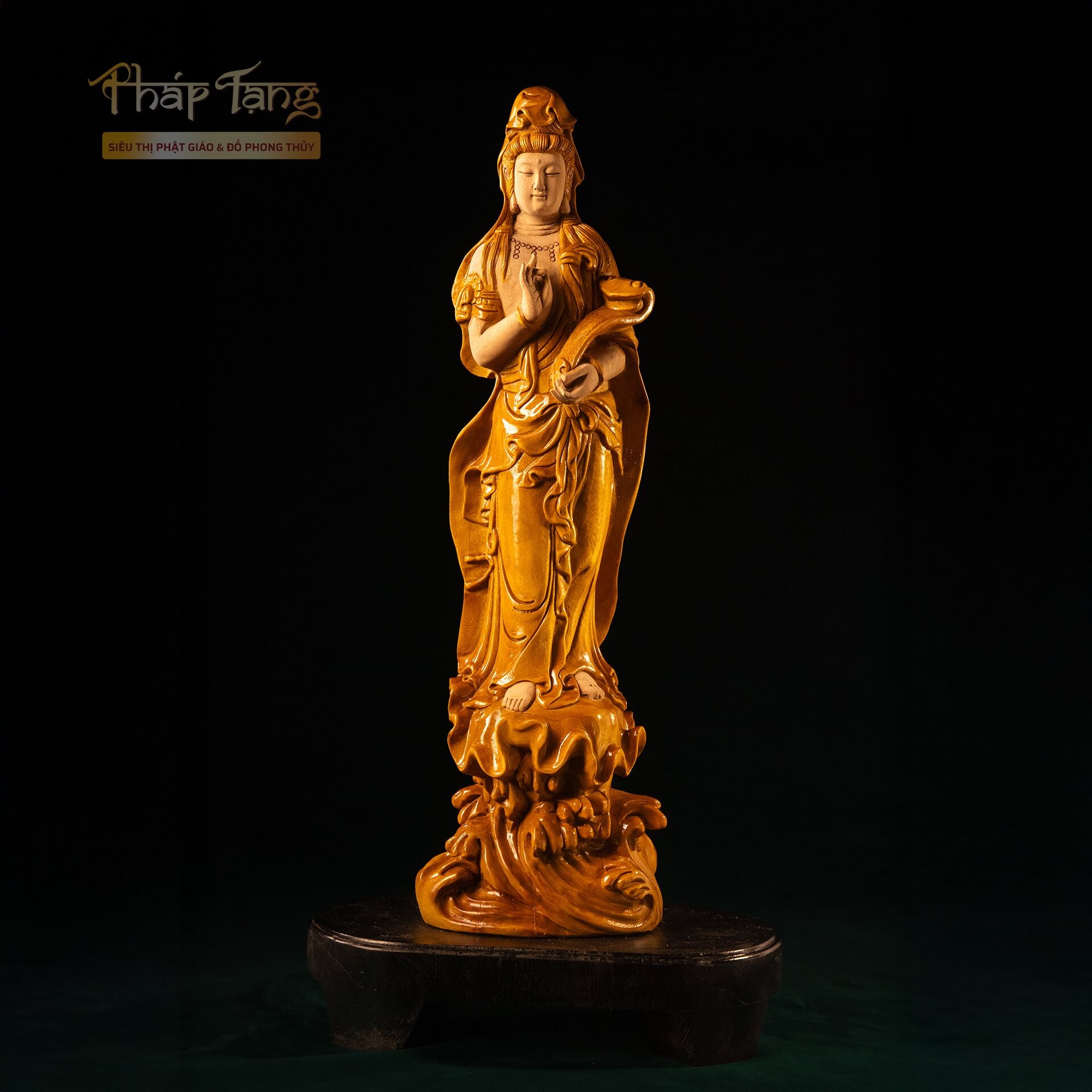 Tôn Tượng Quan Âm Như Ý Gỗ Nam Mộc Cao 48cm | Pháp Tạng