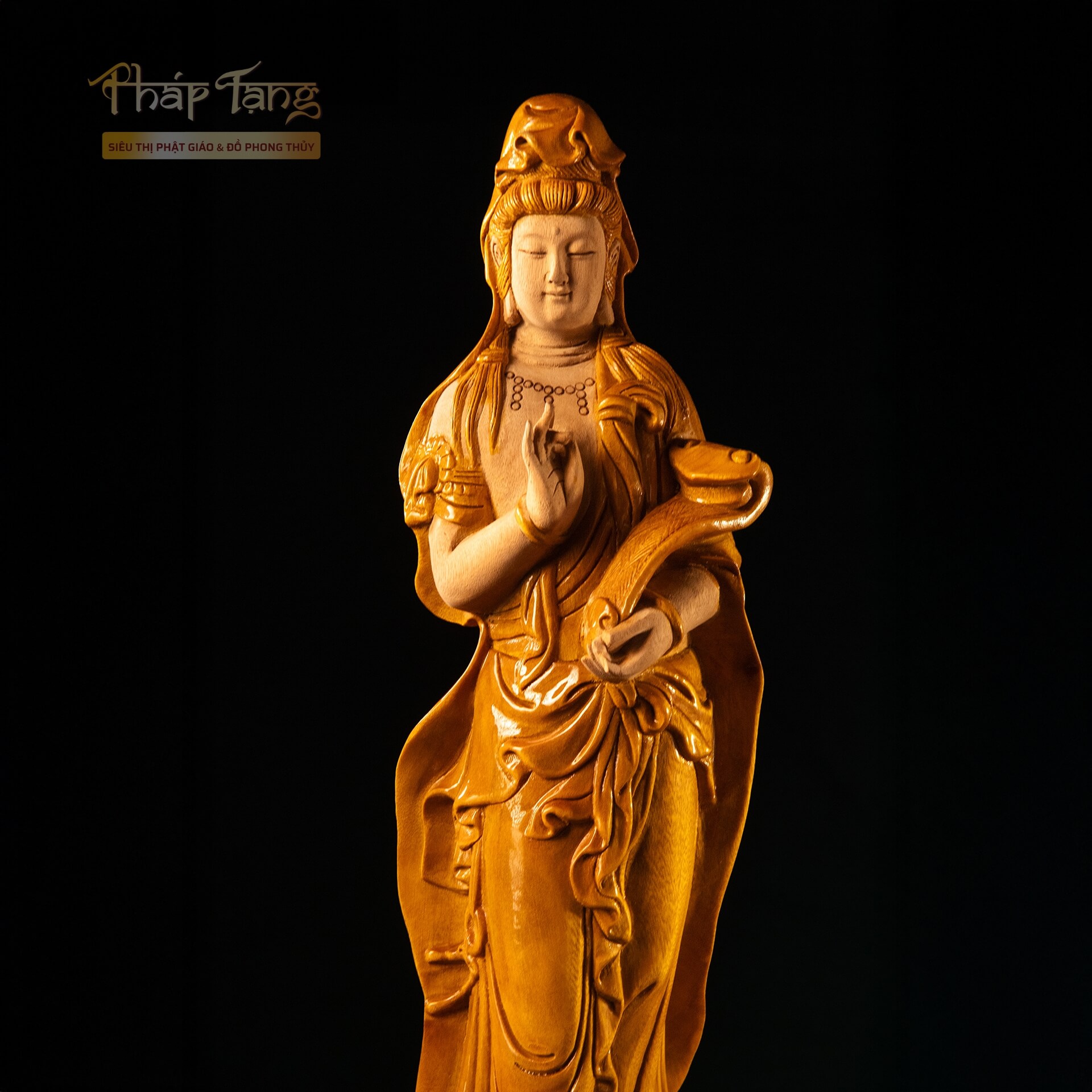 Tôn Tượng Quan Âm Như Ý Gỗ Nam Mộc Cao 48cm | Pháp Tạng