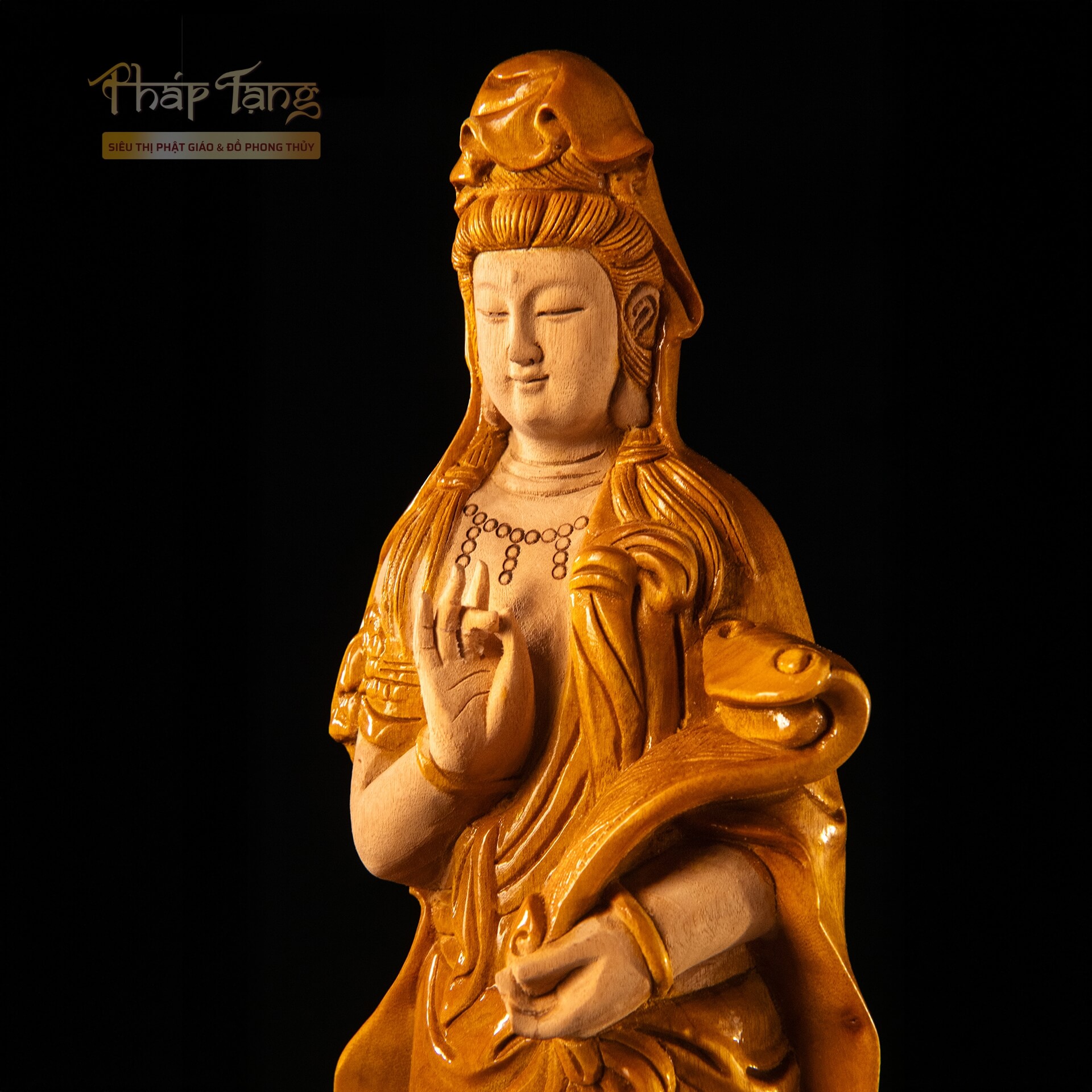 Tôn Tượng Quan Âm Như Ý Gỗ Nam Mộc Cao 48cm | Pháp Tạng