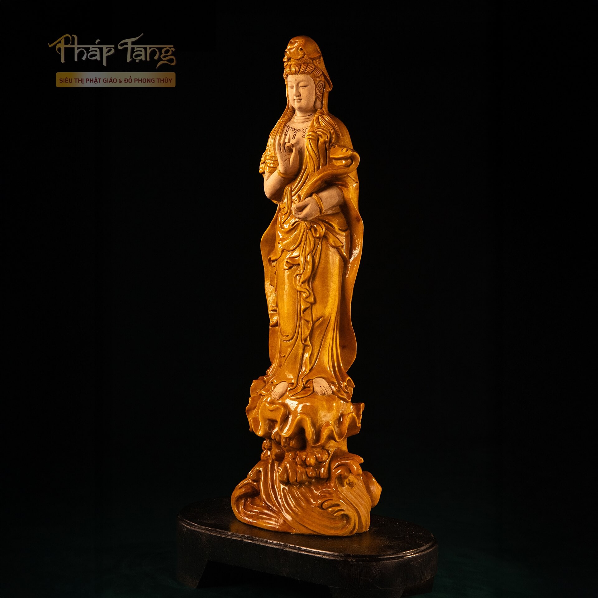 Tôn Tượng Quan Âm Như Ý Gỗ Nam Mộc Cao 48cm | Pháp Tạng