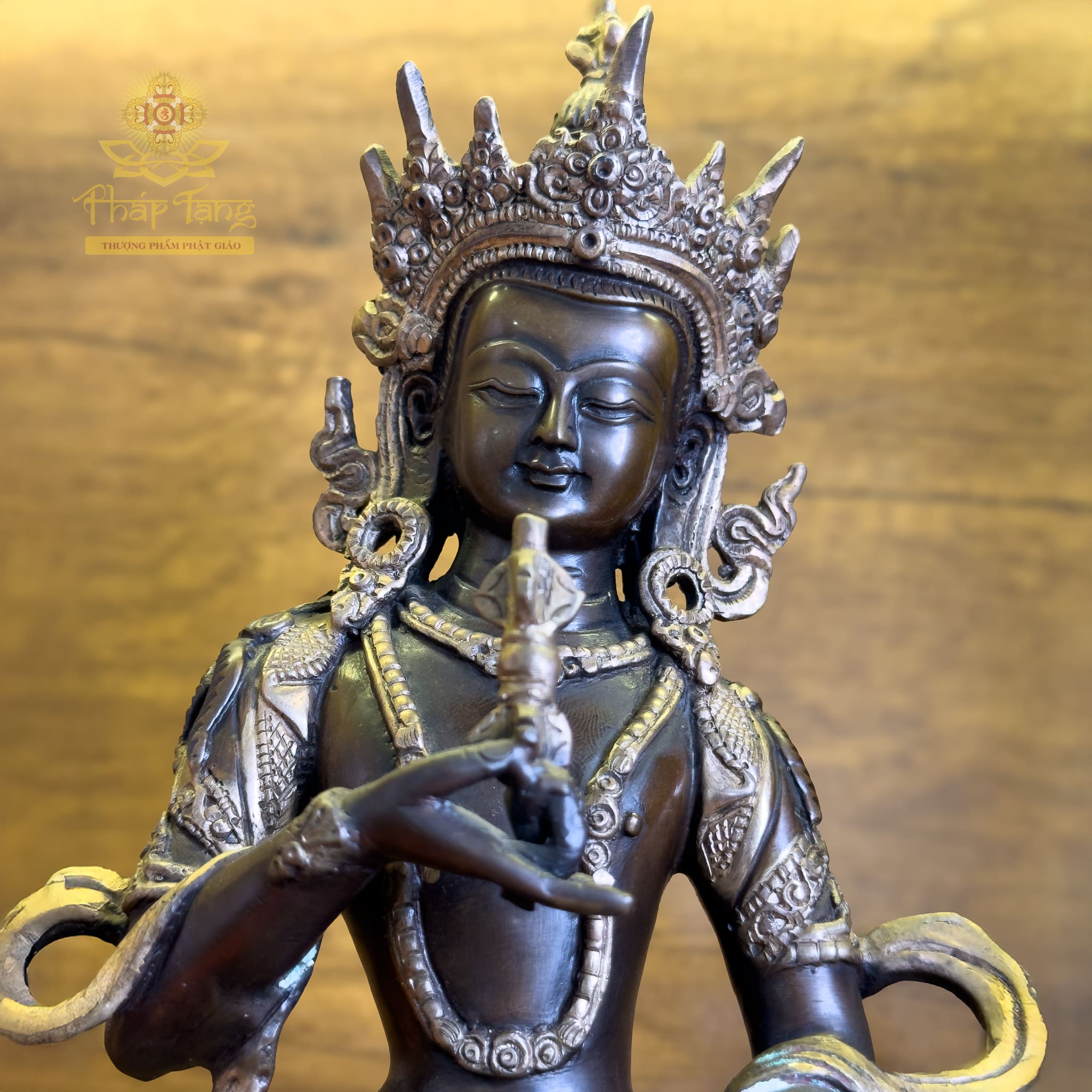 Thánh Tượng Đức Kim Cương Tát Đỏa Đồng Mạ Bạc Nepal 22cm