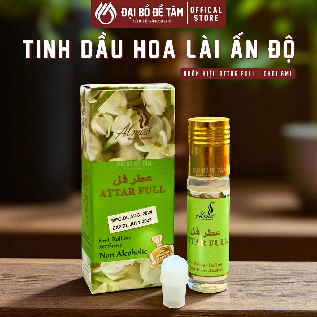 Tinh Dầu Hoa Lài Attar Full ấN Độ 6ml Không Cồn – Dưỡng Da, Thư Giãn, Dễ Ngủ - Phẩm vật cúng dường ánh sáng thanh tịnh - Siêu Thị Đại Bồ Đề Tâm