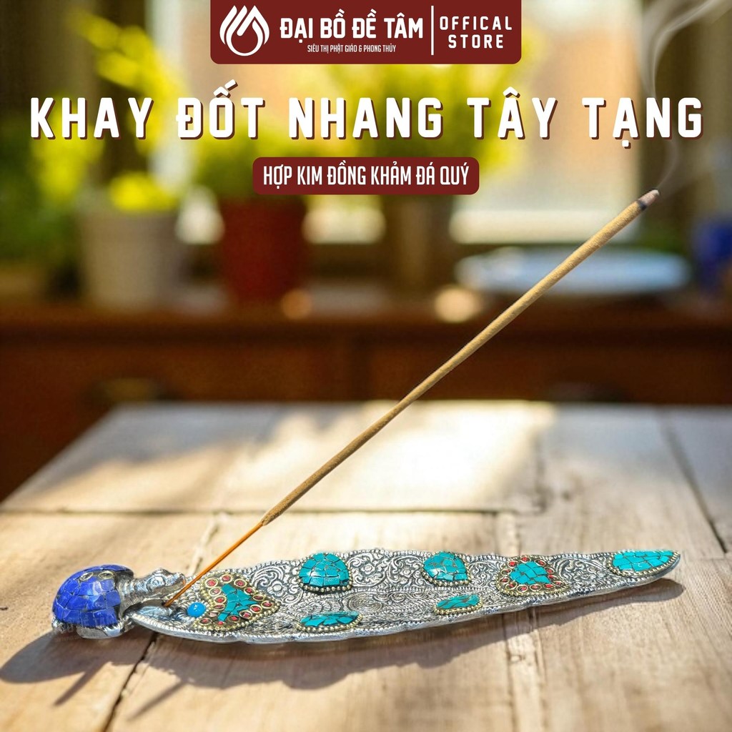 Khay đốt nhang cây thủ công Tây Tạng – Hợp kim đồng khảm đá quý - Không gian bài trí trang nghiêm thanh tịnh - Siêu Thị Đại Bồ Đề Tâm