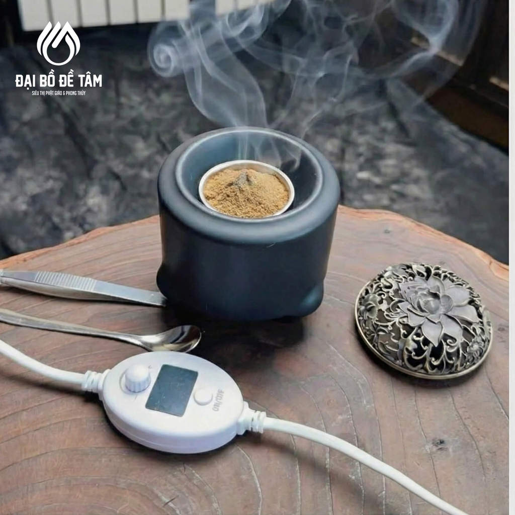 Combo Lư Điện Xông Trầm Gốm Nắp Đồng + Hũ Bột Thảo Mộc Xông Nhà - Quy cách đóng gói cẩn trọng và phụ kiện kèm theo - Siêu Thị Đại Bồ Đề Tâm