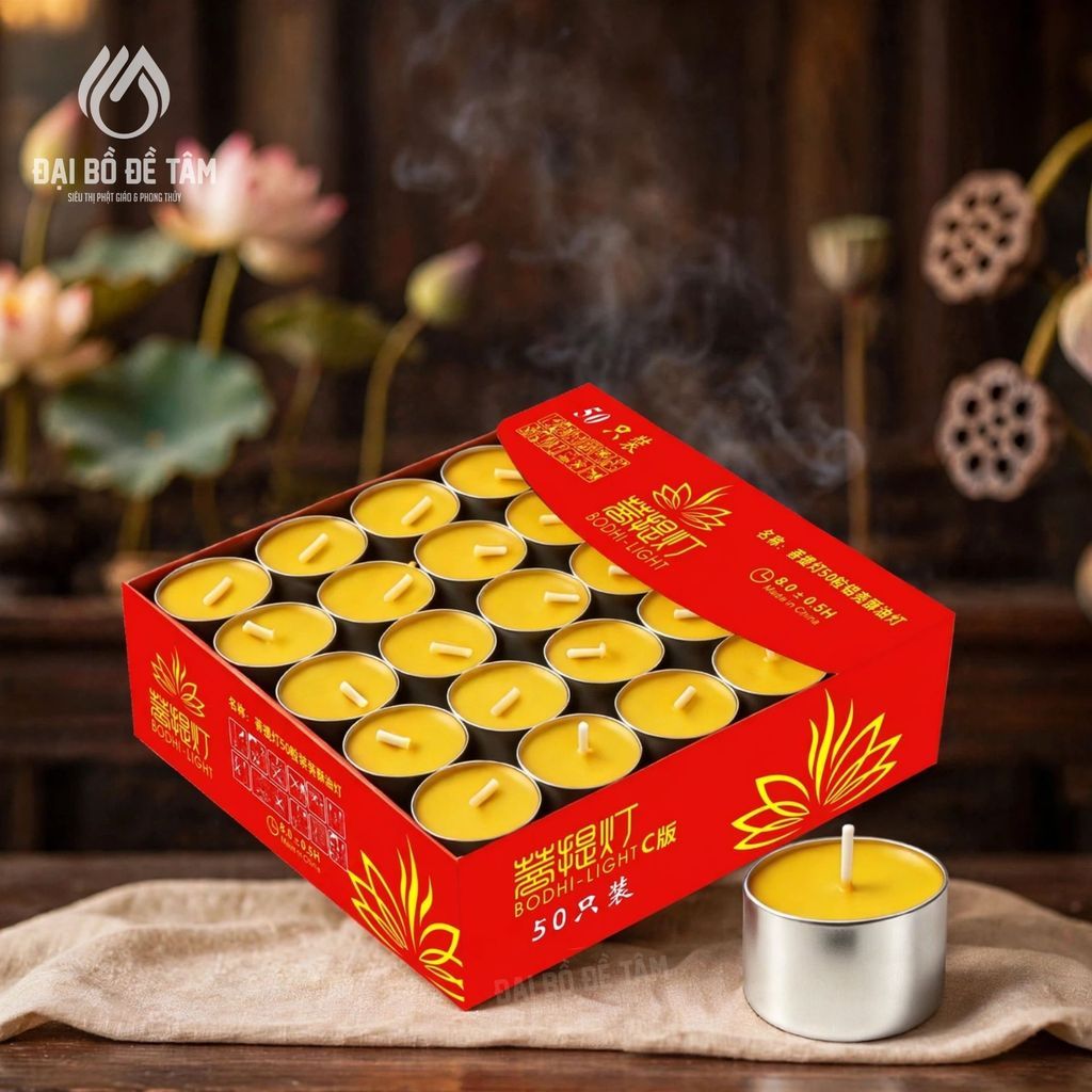 Nến bơ cúng Phật 100 viên cháy 2h (vàng) - Quy cách đóng gói cẩn trọng và phụ kiện kèm theo - Siêu Thị Đại Bồ Đề Tâm