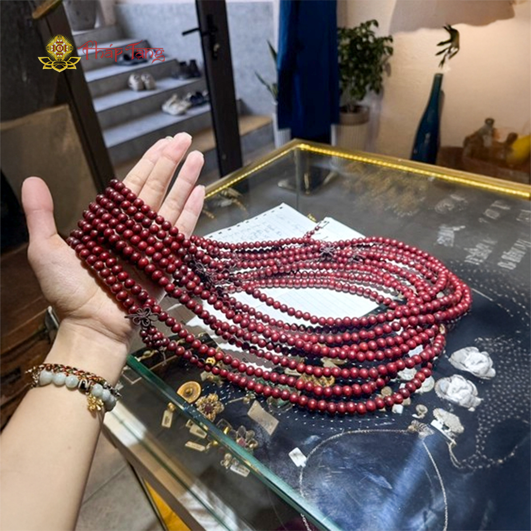 CHUỖI 108 GỖ CHIÊN ĐÀN ĐỎ ẤN ĐỘ 8LY