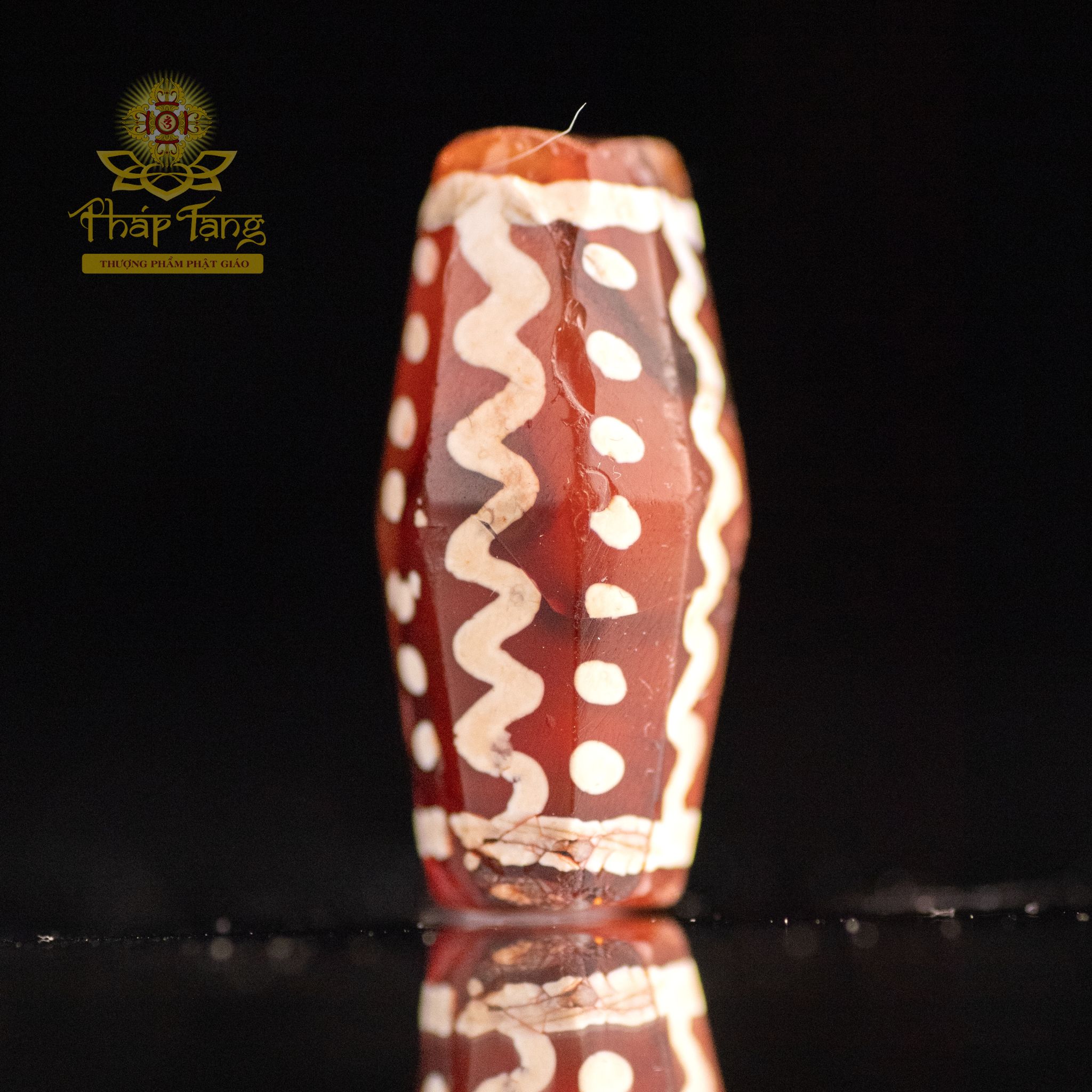 Hạt Mã Não Cổ Carnelian (Tây Á) - Họa Tiết Sóng Nước & Chấm Tròn (2cm)