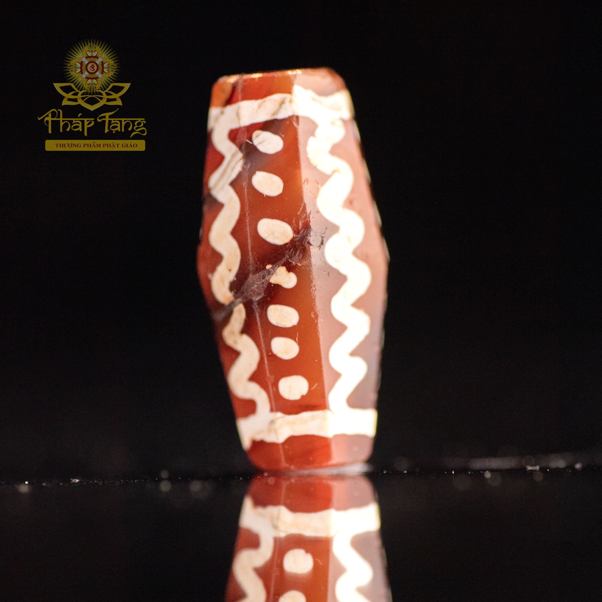 Hạt Mã Não Cổ Carnelian (Tây Á) - Họa Tiết Sóng Nước & Chấm Tròn (2cm)