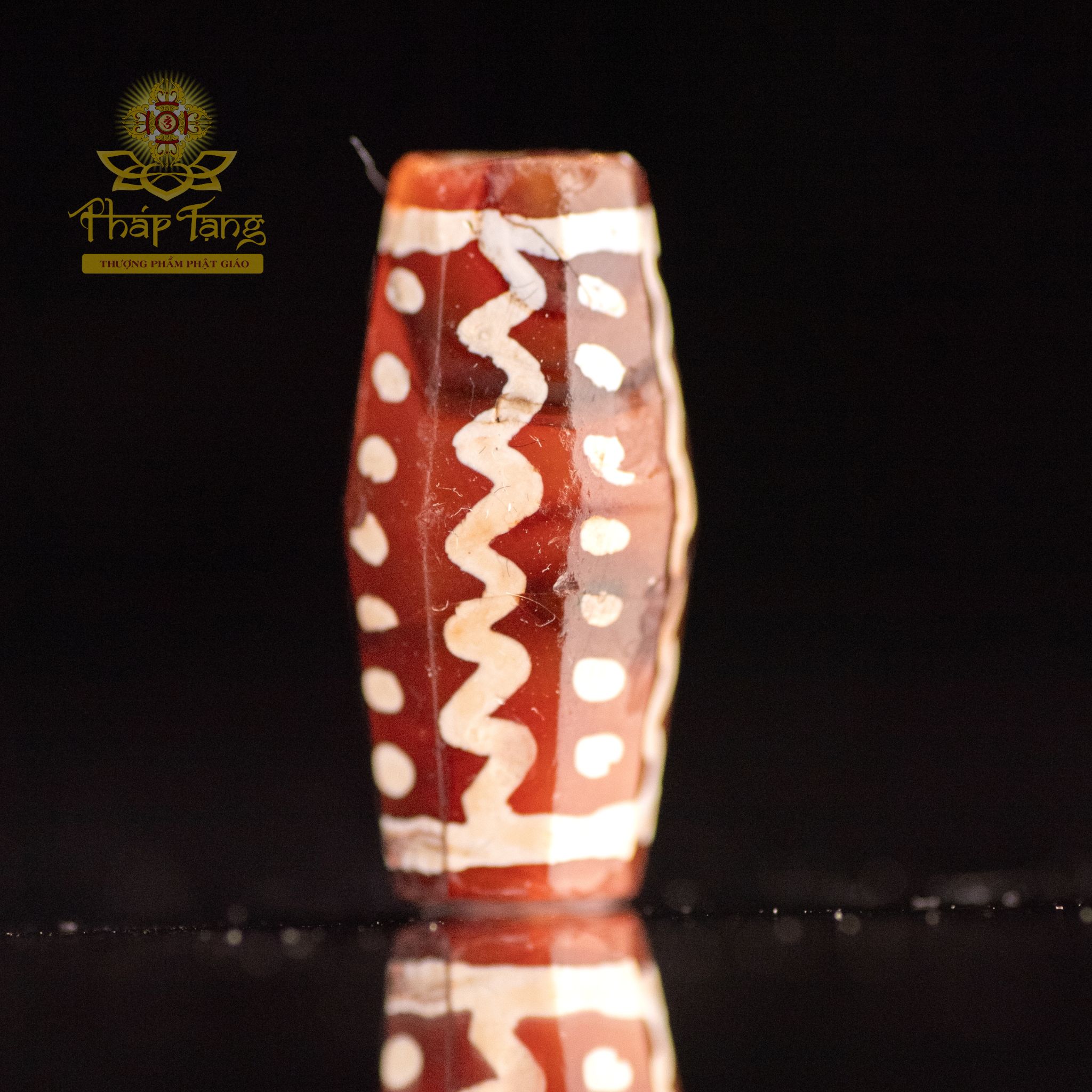 Hạt Mã Não Cổ Carnelian (Tây Á) - Họa Tiết Sóng Nước & Chấm Tròn (2cm)