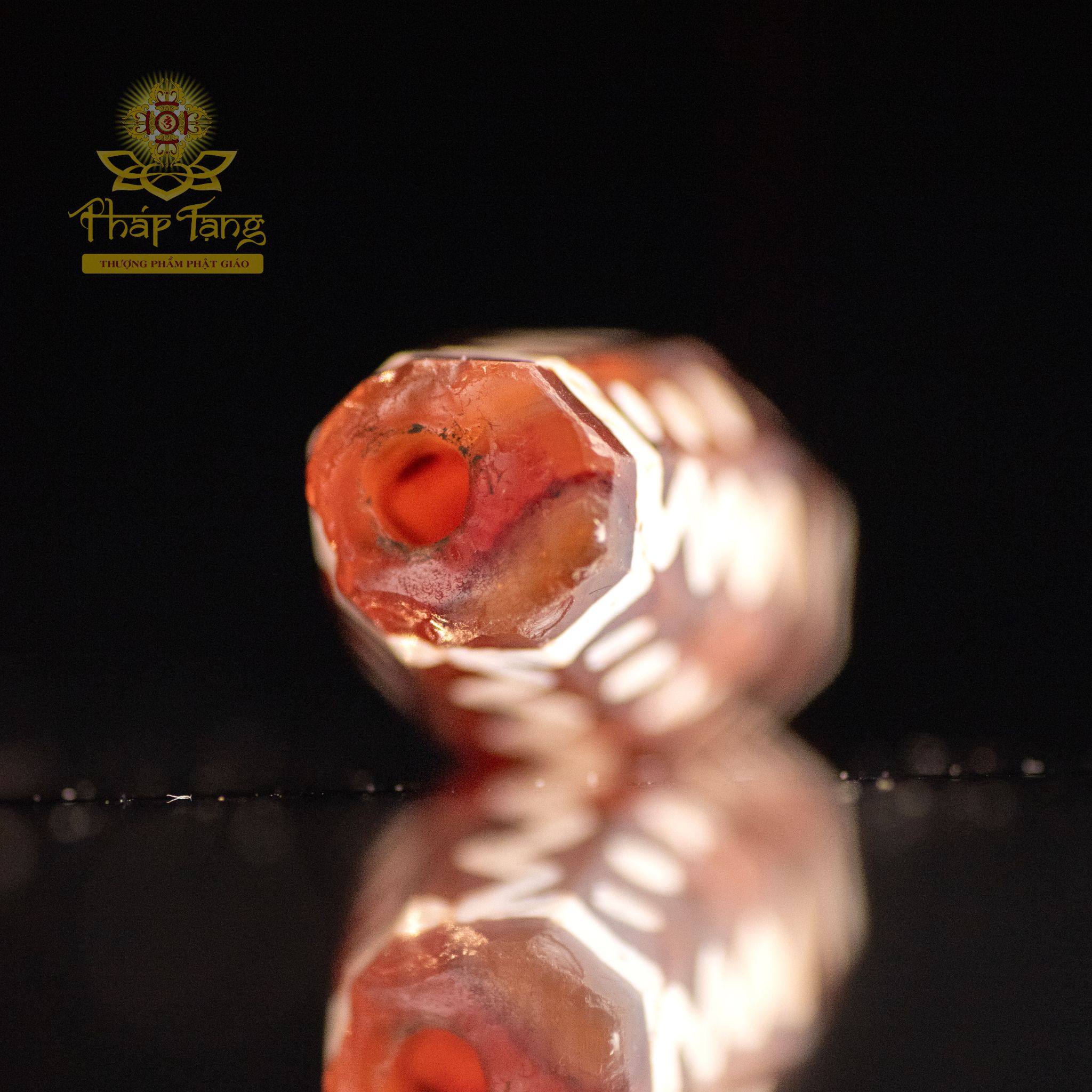 Hạt Mã Não Cổ Carnelian (Tây Á) - Họa Tiết Sóng Nước & Chấm Tròn (2cm)