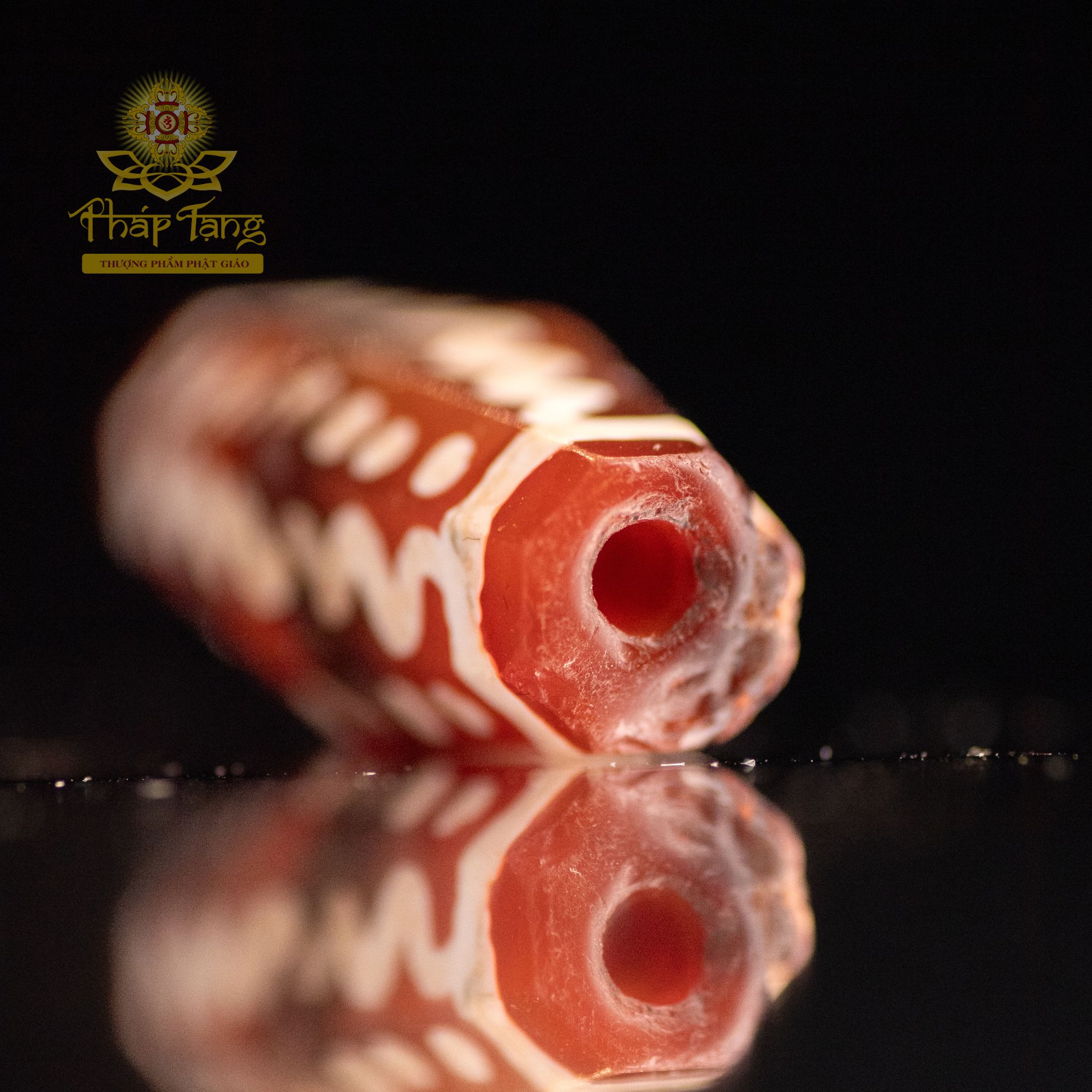 Hạt Mã Não Cổ Carnelian (Tây Á) - Họa Tiết Sóng Nước & Chấm Tròn (2cm)