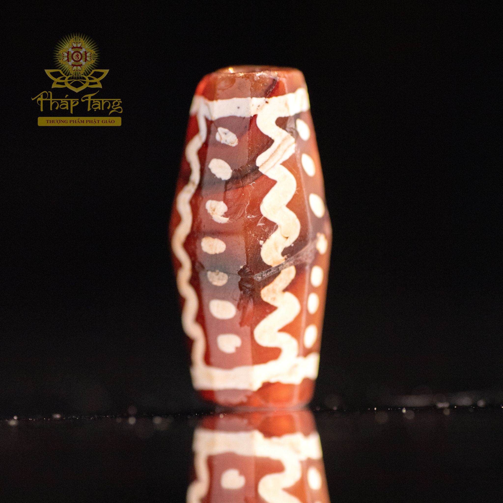 Hạt Mã Não Cổ Carnelian (Tây Á) - Họa Tiết Sóng Nước & Chấm Tròn (2cm)