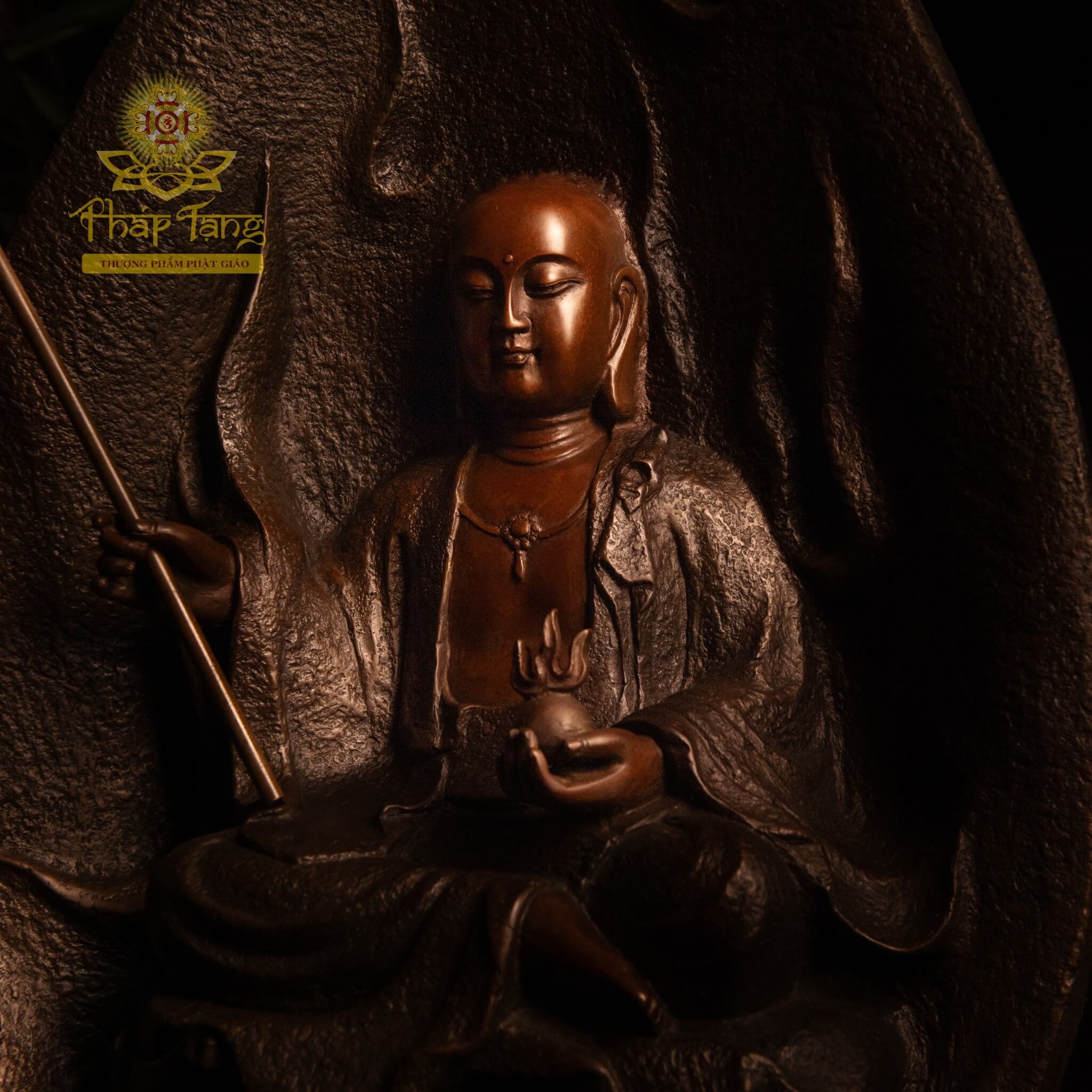 Thánh Tượng Bồ Tát Địa Tạng Đồng Đúc Nguyên Khối 65CM - Giáo Chủ Cõi U Minh