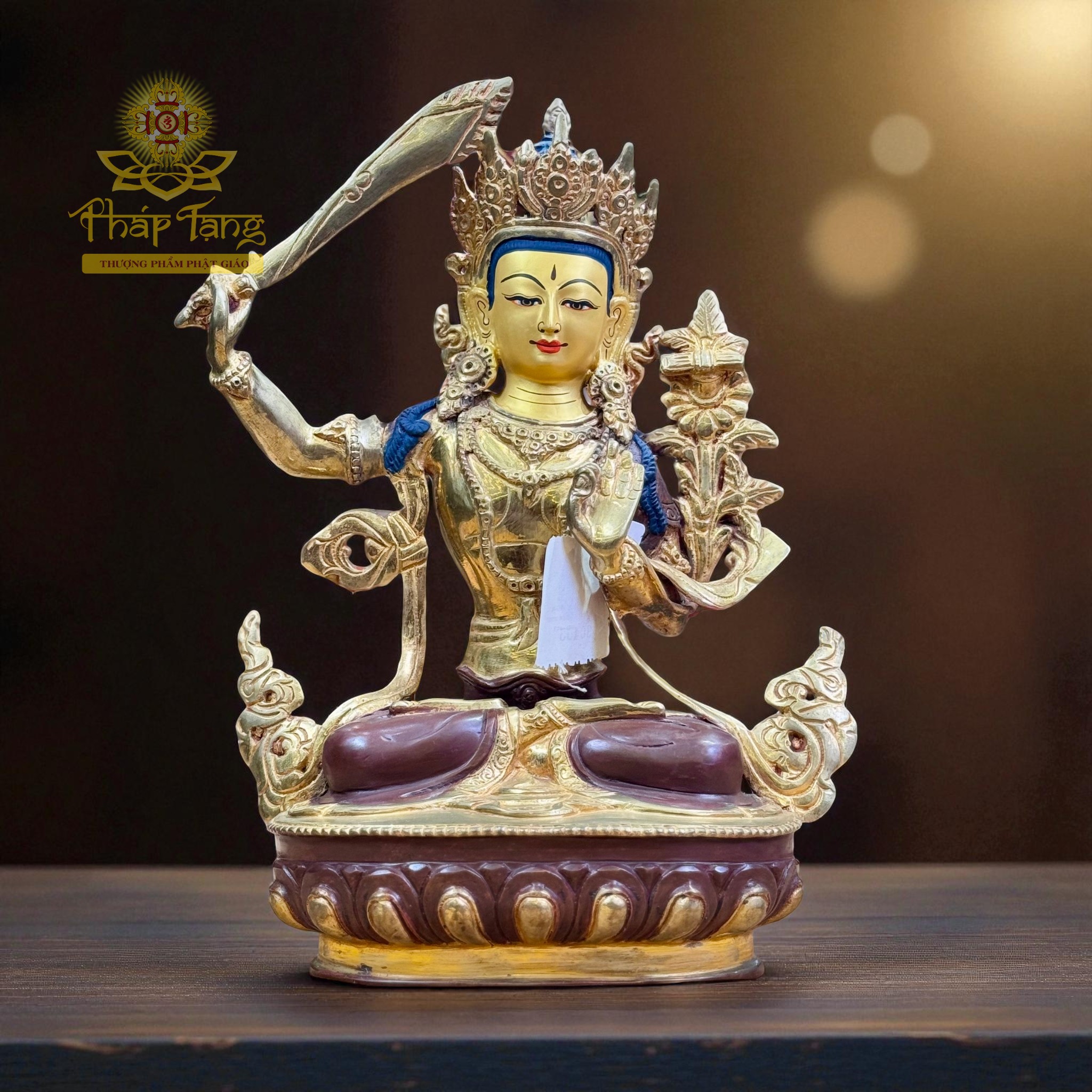 Thánh Tượng Đại Trí Văn Thù Sư Lợi Bồ Tát Đồng Mạ Vàng Nepal 32cm