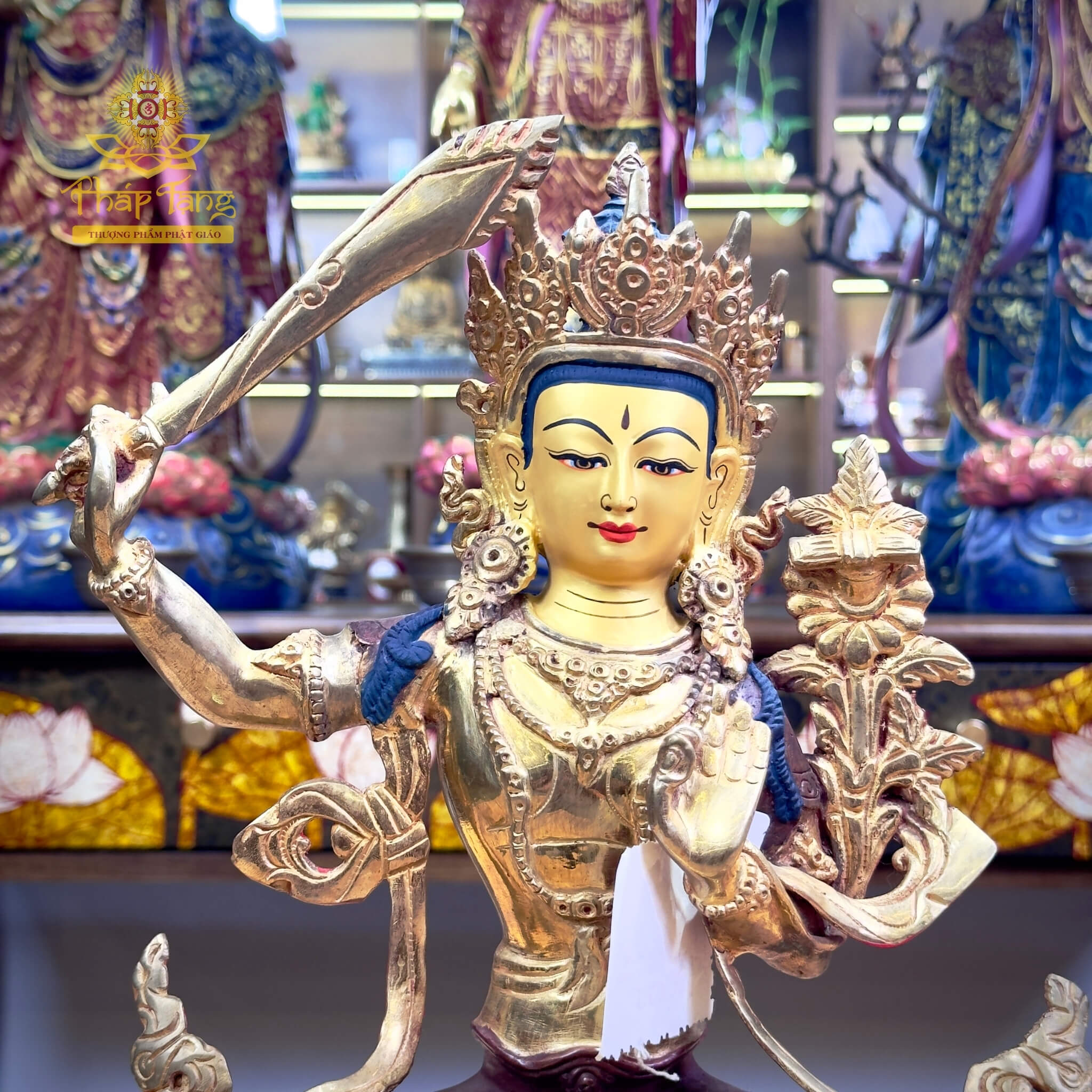 Thánh Tượng Đại Trí Văn Thù Sư Lợi Bồ Tát Đồng Mạ Vàng Nepal 32cm