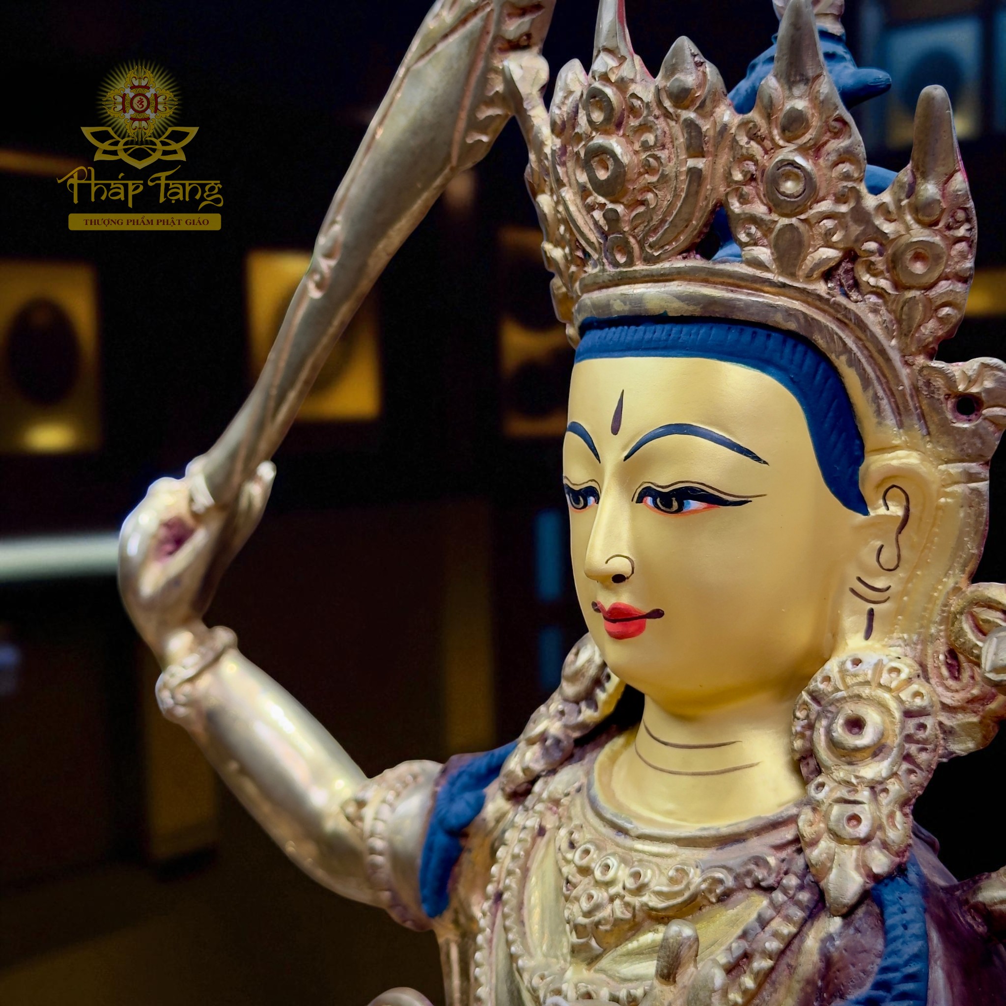 Thánh Tượng Đại Trí Văn Thù Sư Lợi Bồ Tát Đồng Mạ Vàng Nepal 32cm