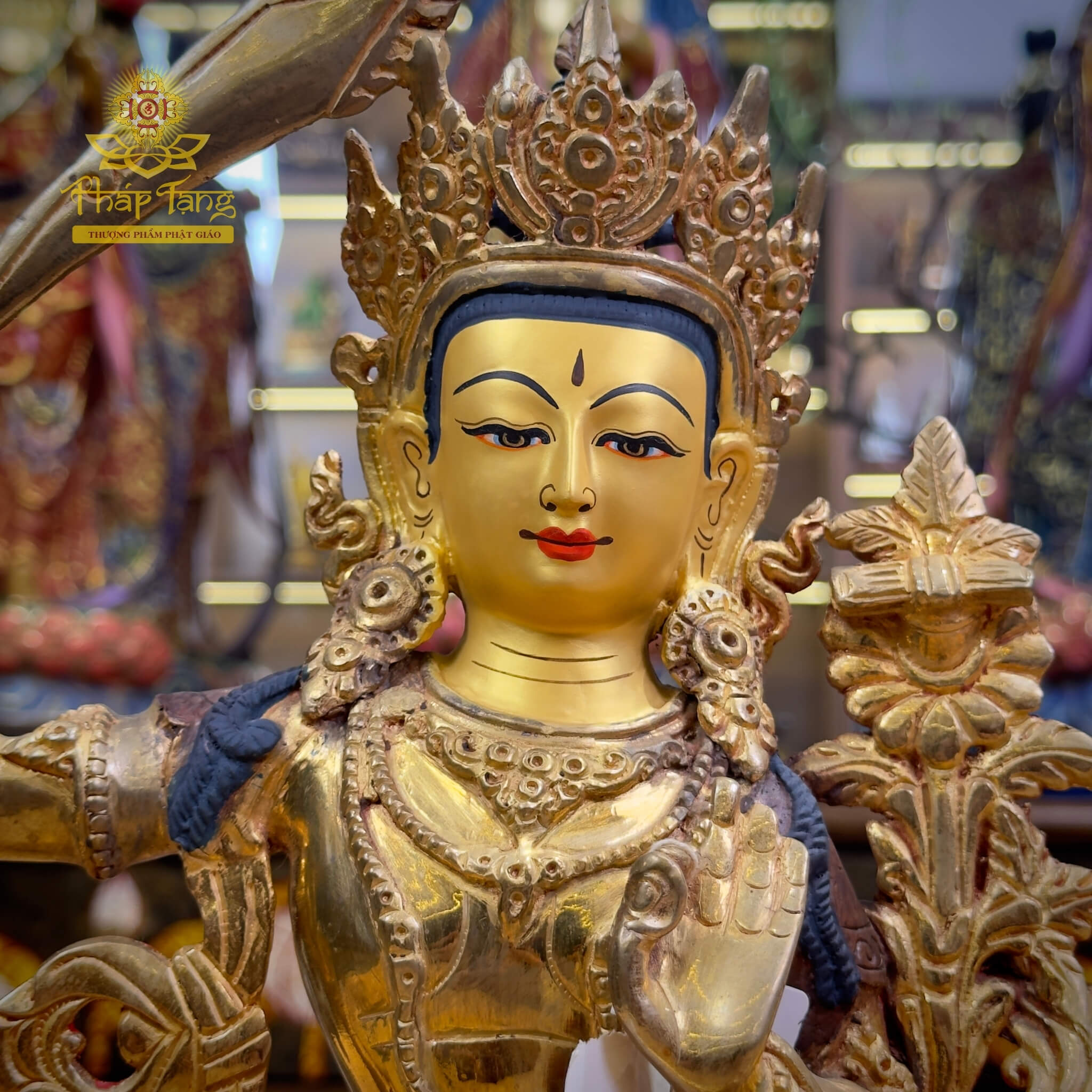 Thánh Tượng Đại Trí Văn Thù Sư Lợi Bồ Tát Đồng Mạ Vàng Nepal 32cm