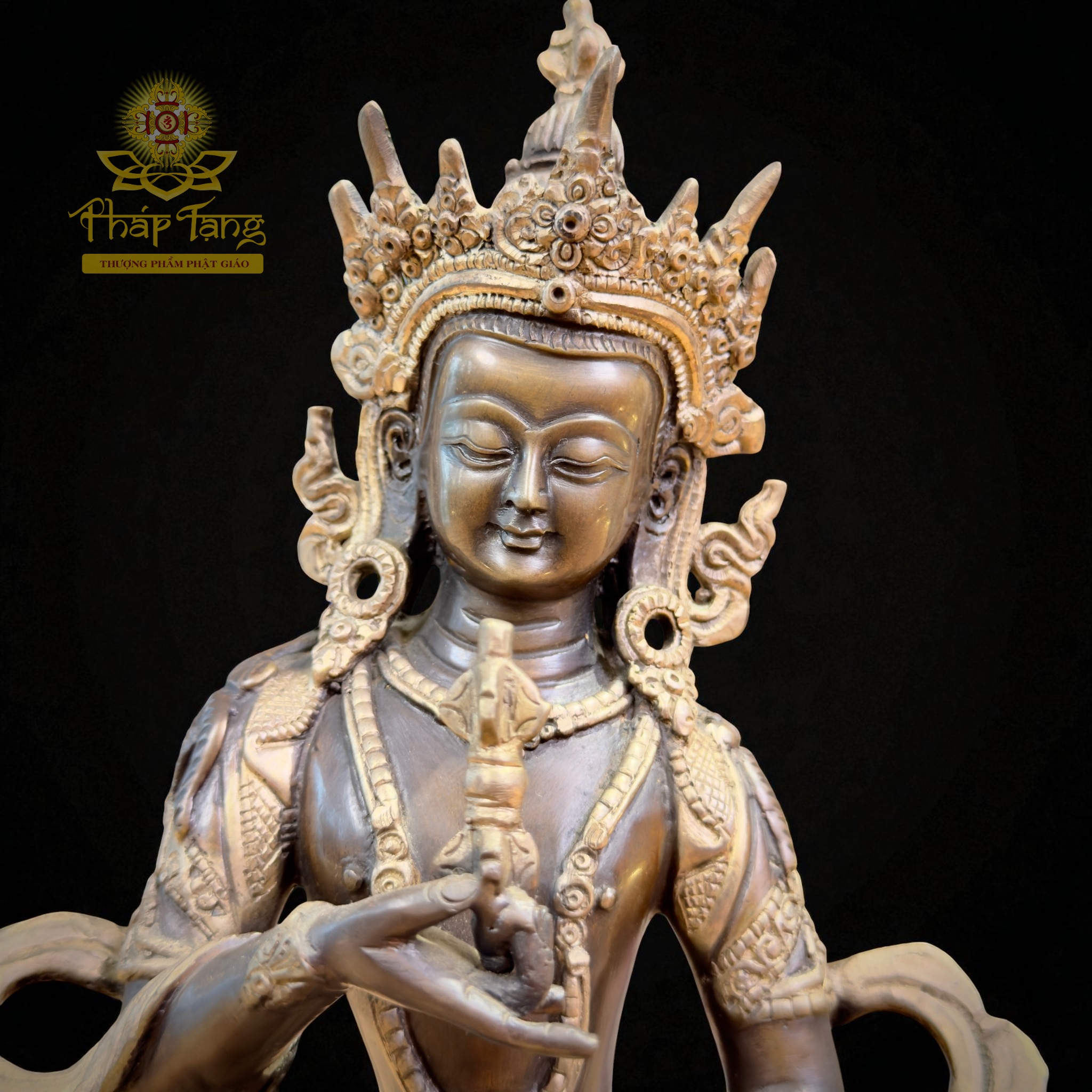 Thánh Tượng Đức Kim Cương Tát Đỏa Đồng Mạ Bạc Nepal 22cm