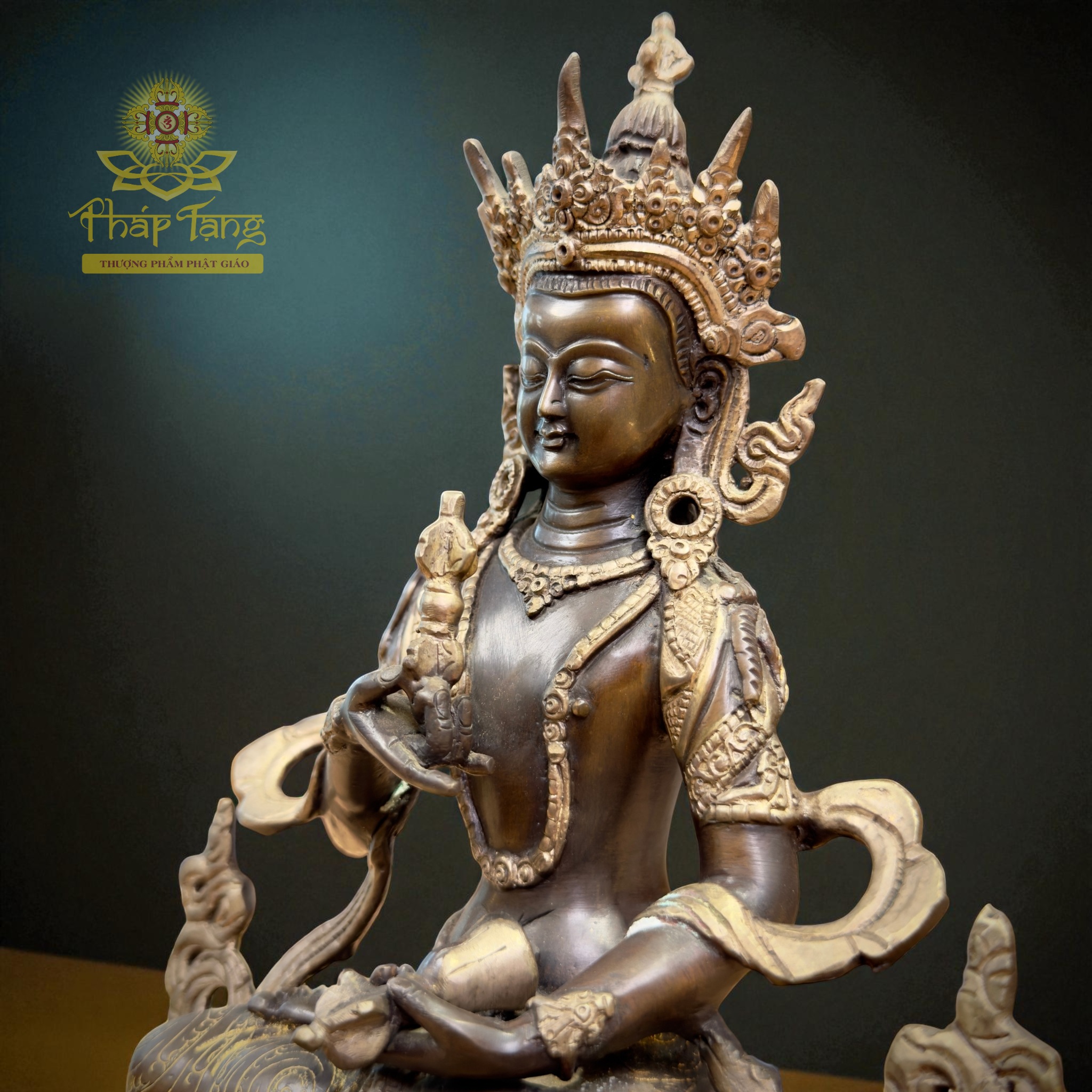 Thánh Tượng Đức Kim Cương Tát Đỏa Đồng Mạ Bạc Nepal 22cm