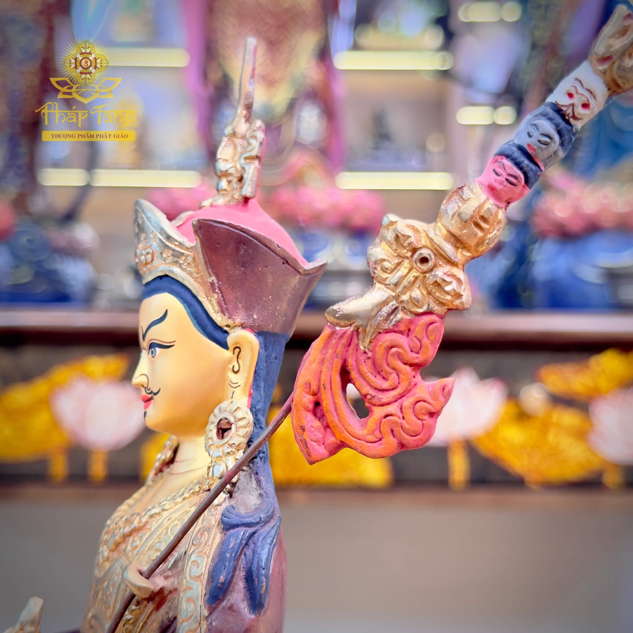 Thánh Tượng Đức Liên Hoa Sanh Guru Padmasambhava Đồng Mạ Vàng Nepal 23cm