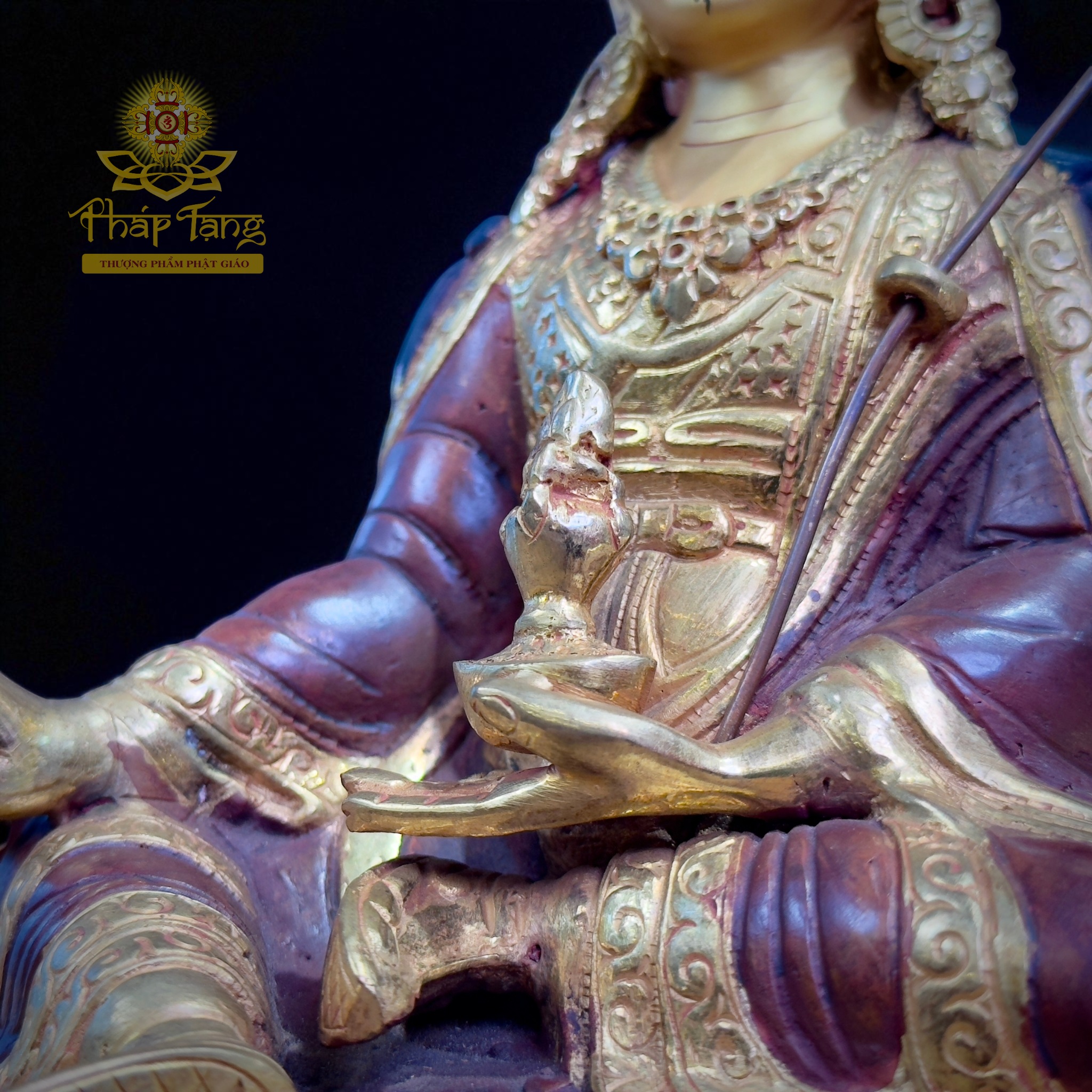 Thánh Tượng Đức Liên Hoa Sanh Guru Padmasambhava Đồng Mạ Vàng Nepal 23cm