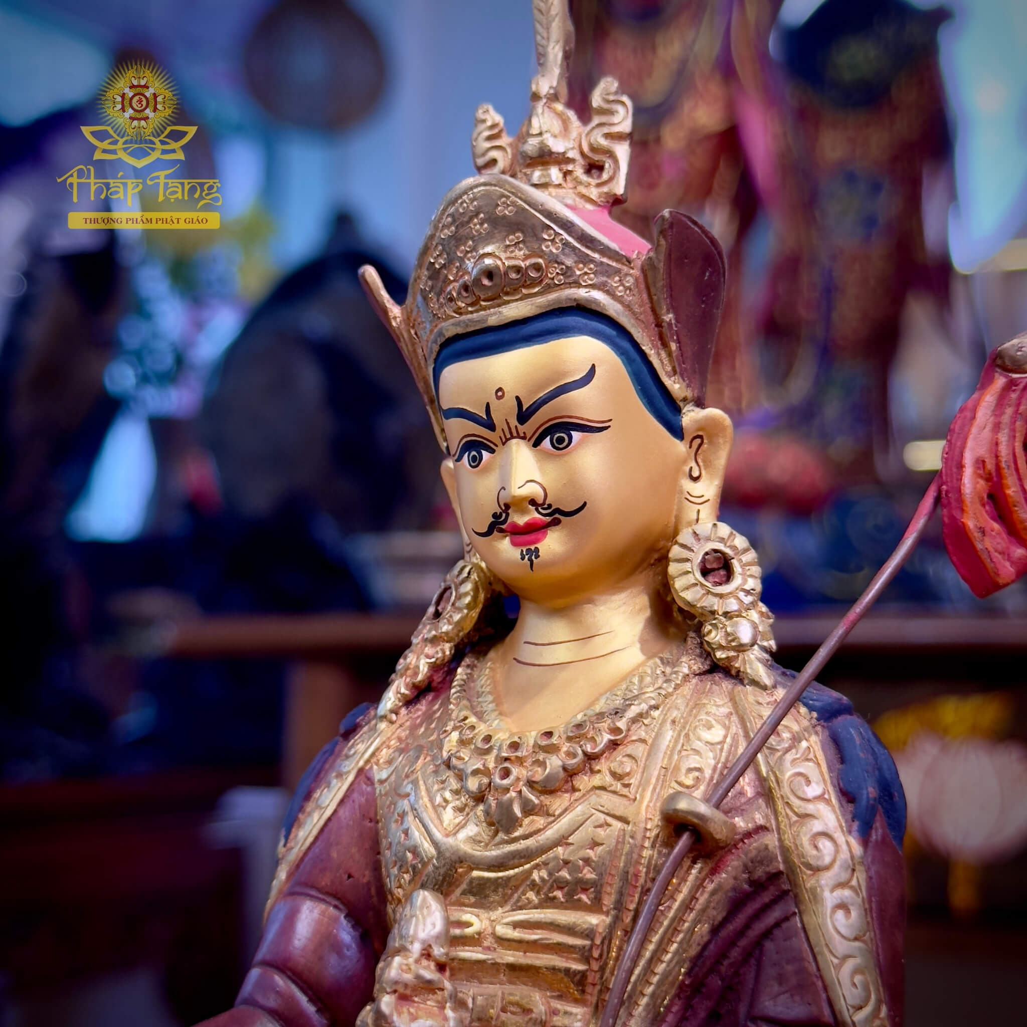 Thánh Tượng Đức Liên Hoa Sanh Guru Padmasambhava Đồng Mạ Vàng Nepal 23cm