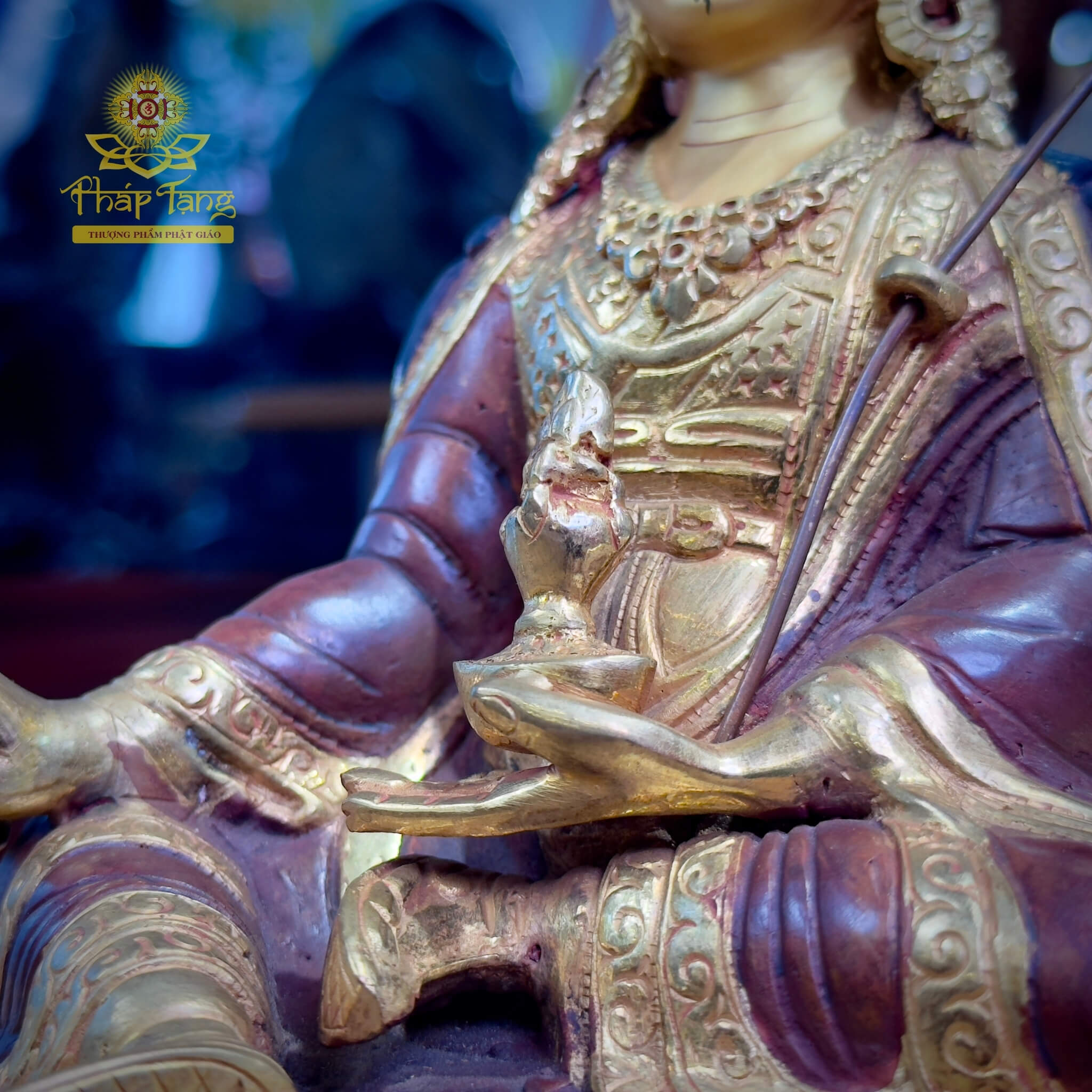 Thánh Tượng Đức Liên Hoa Sanh Guru Padmasambhava Đồng Mạ Vàng Nepal 23cm