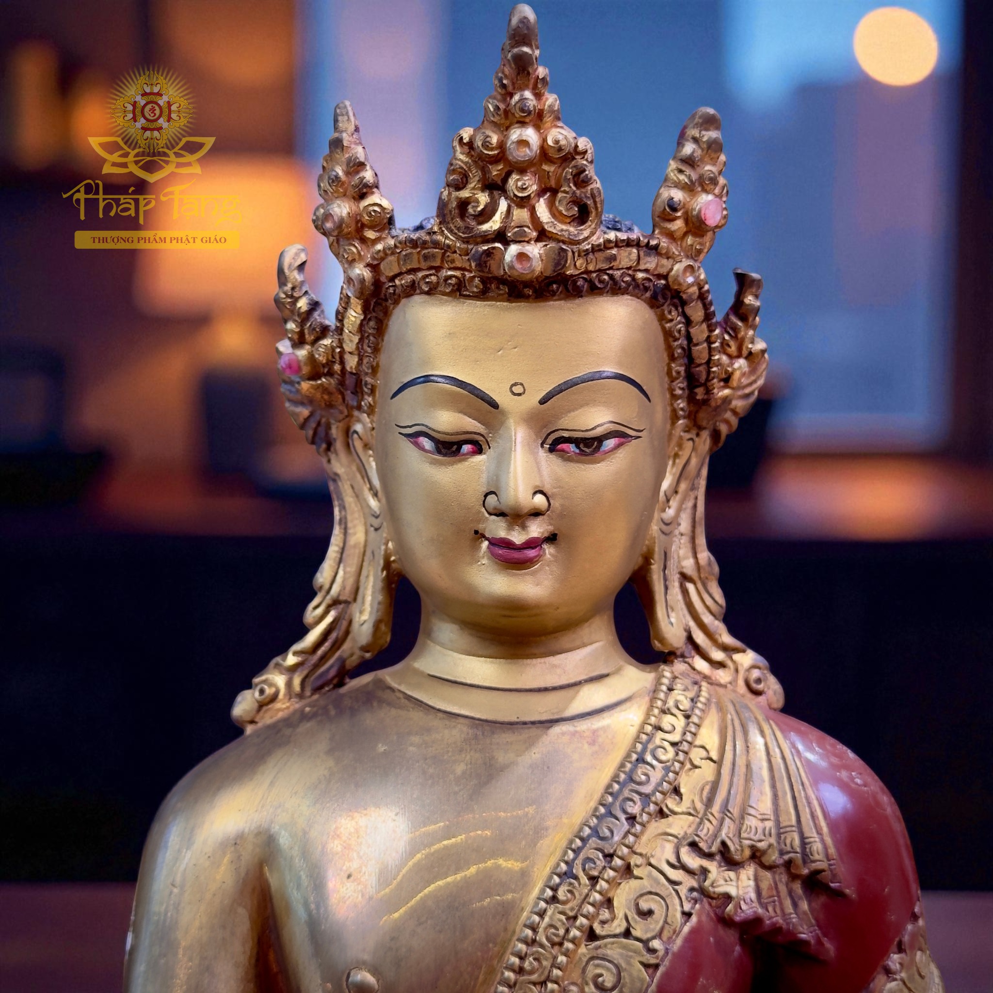 Thánh Tượng Đức Phật Dược Sư Đặc Biệt Đồng Mạ Vàng Nepal 23cm