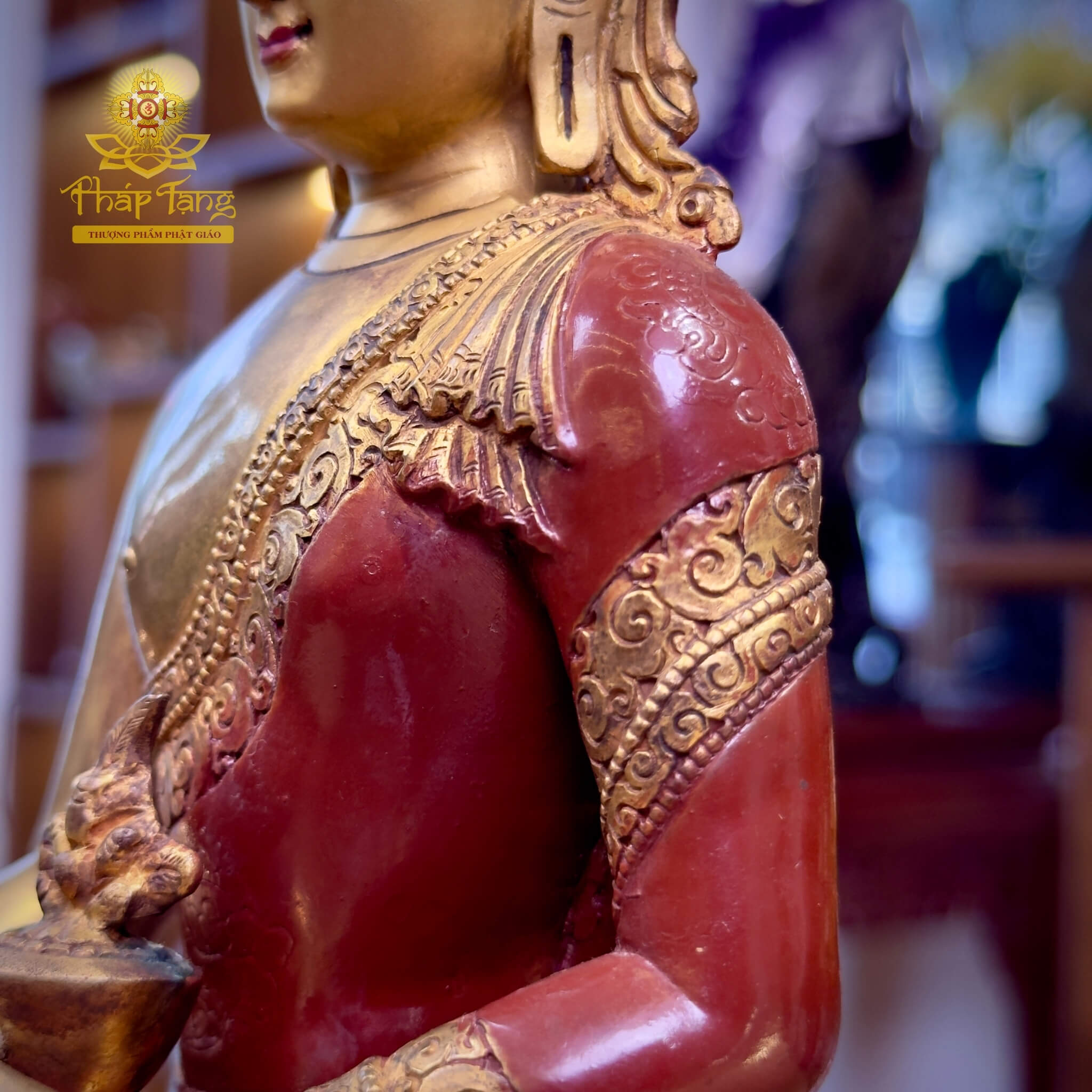 Thánh Tượng Đức Phật Dược Sư Đặc Biệt Đồng Mạ Vàng Nepal 23cm