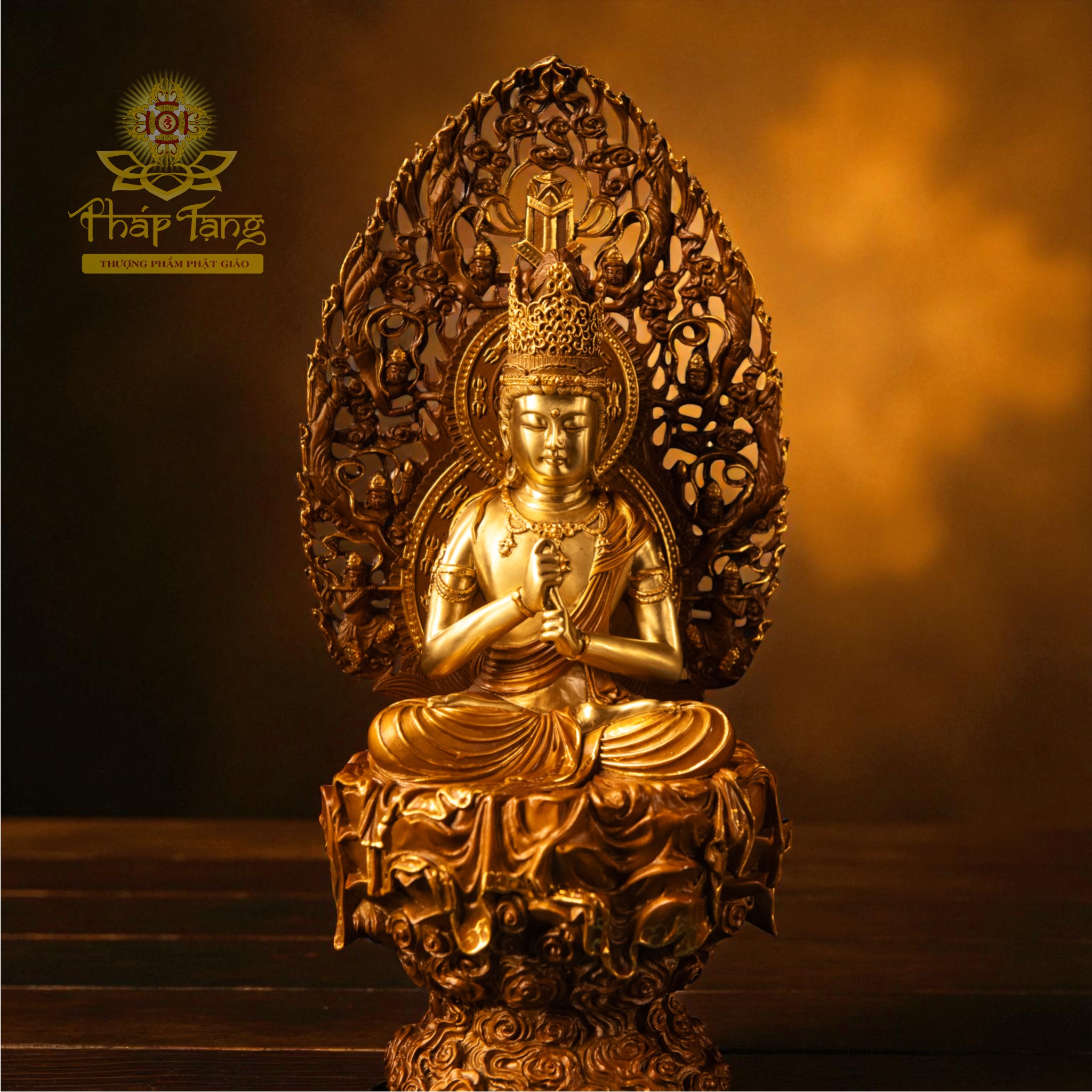 Thánh Tượng Đức Phật Tỳ Lô Giá Na (Đại Nhật Như Lai) Đồng Mạ Vàng 40CM - Đài Loan