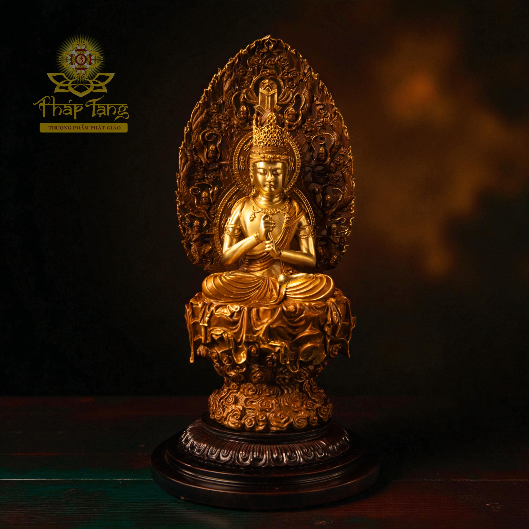 Thánh Tượng Đức Phật Tỳ Lô Giá Na (Đại Nhật Như Lai) Đồng Mạ Vàng 40CM - Đài Loan