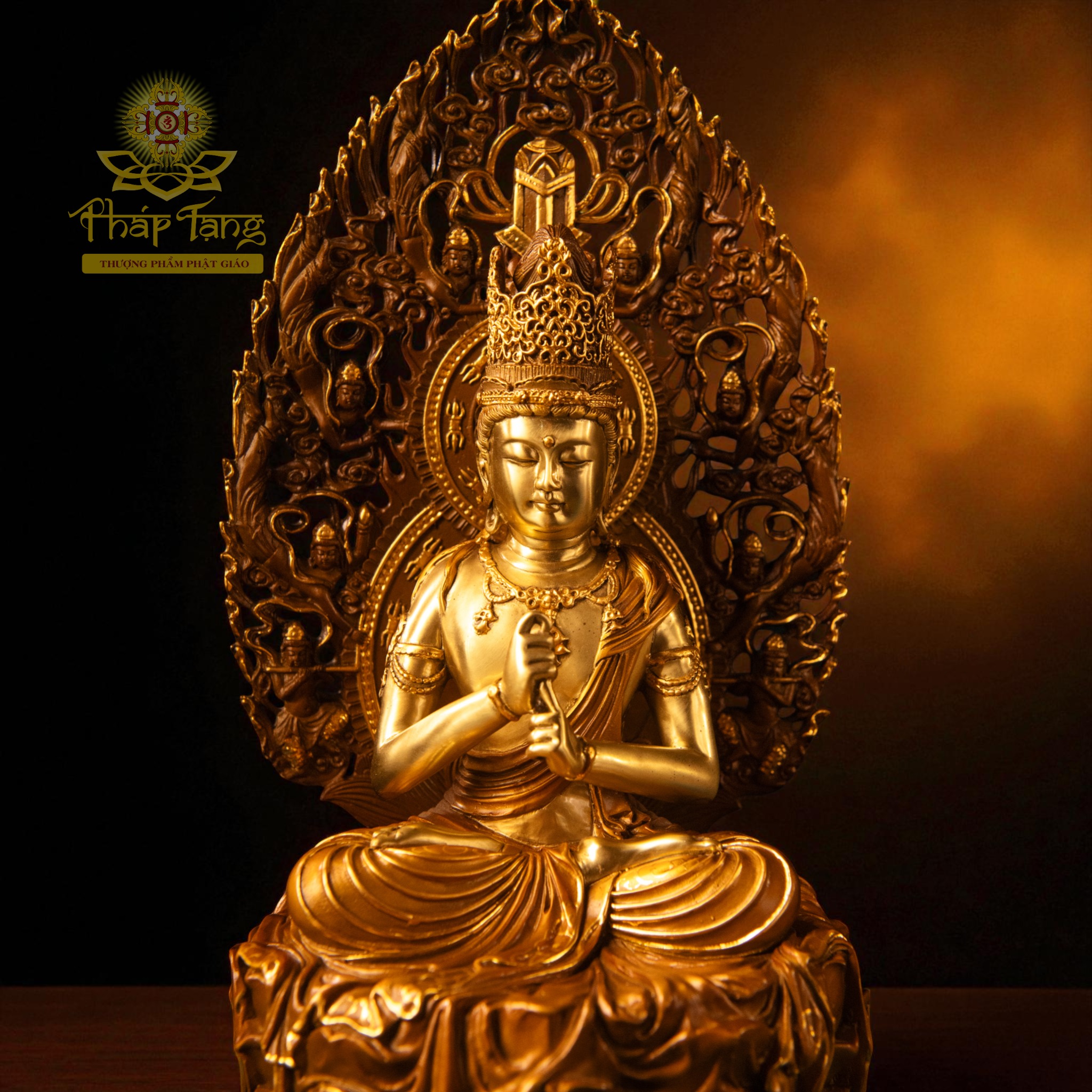 Thánh Tượng Đức Phật Tỳ Lô Giá Na (Đại Nhật Như Lai) Đồng Mạ Vàng 40CM - Đài Loan