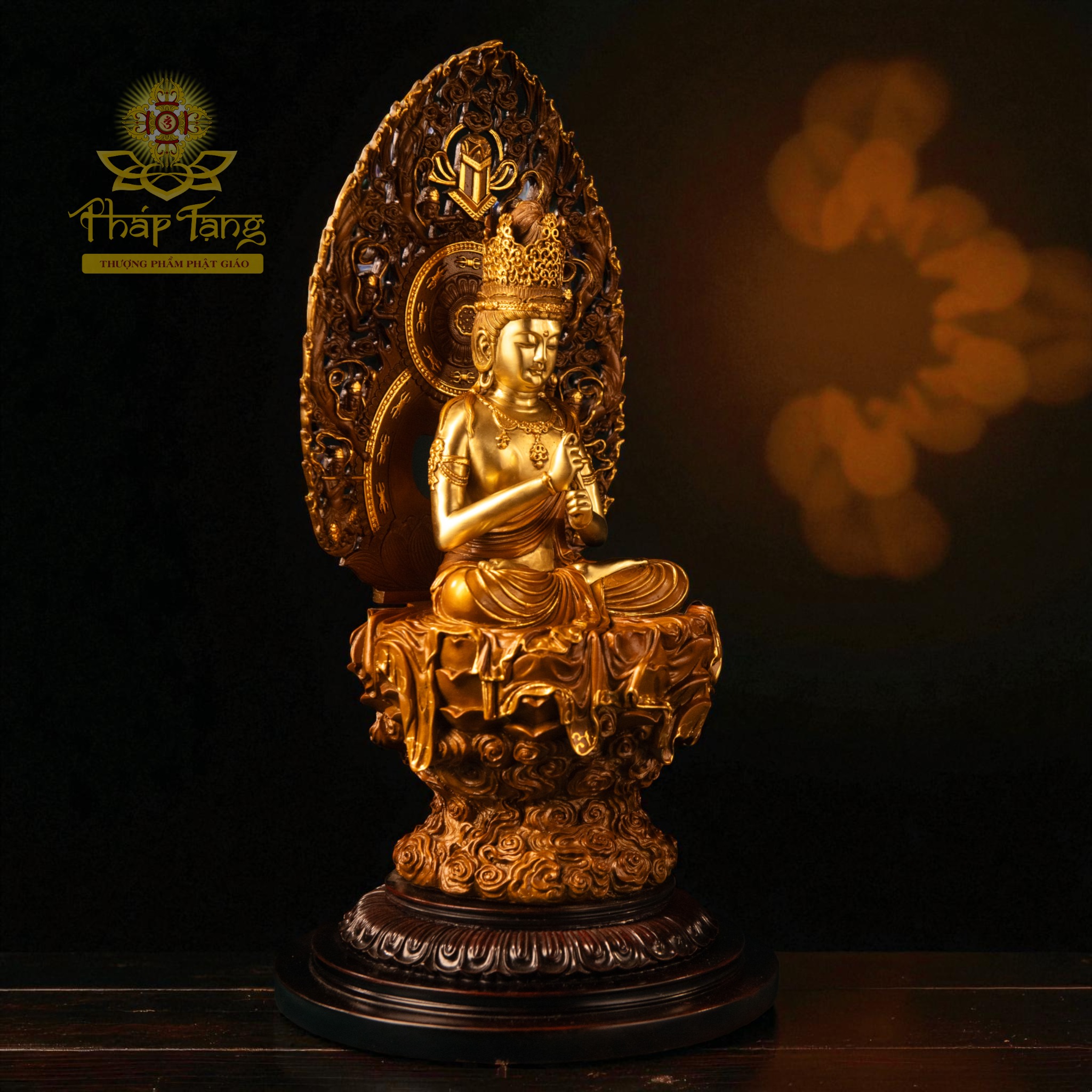 Thánh Tượng Đức Phật Tỳ Lô Giá Na (Đại Nhật Như Lai) Đồng Mạ Vàng 40CM - Đài Loan