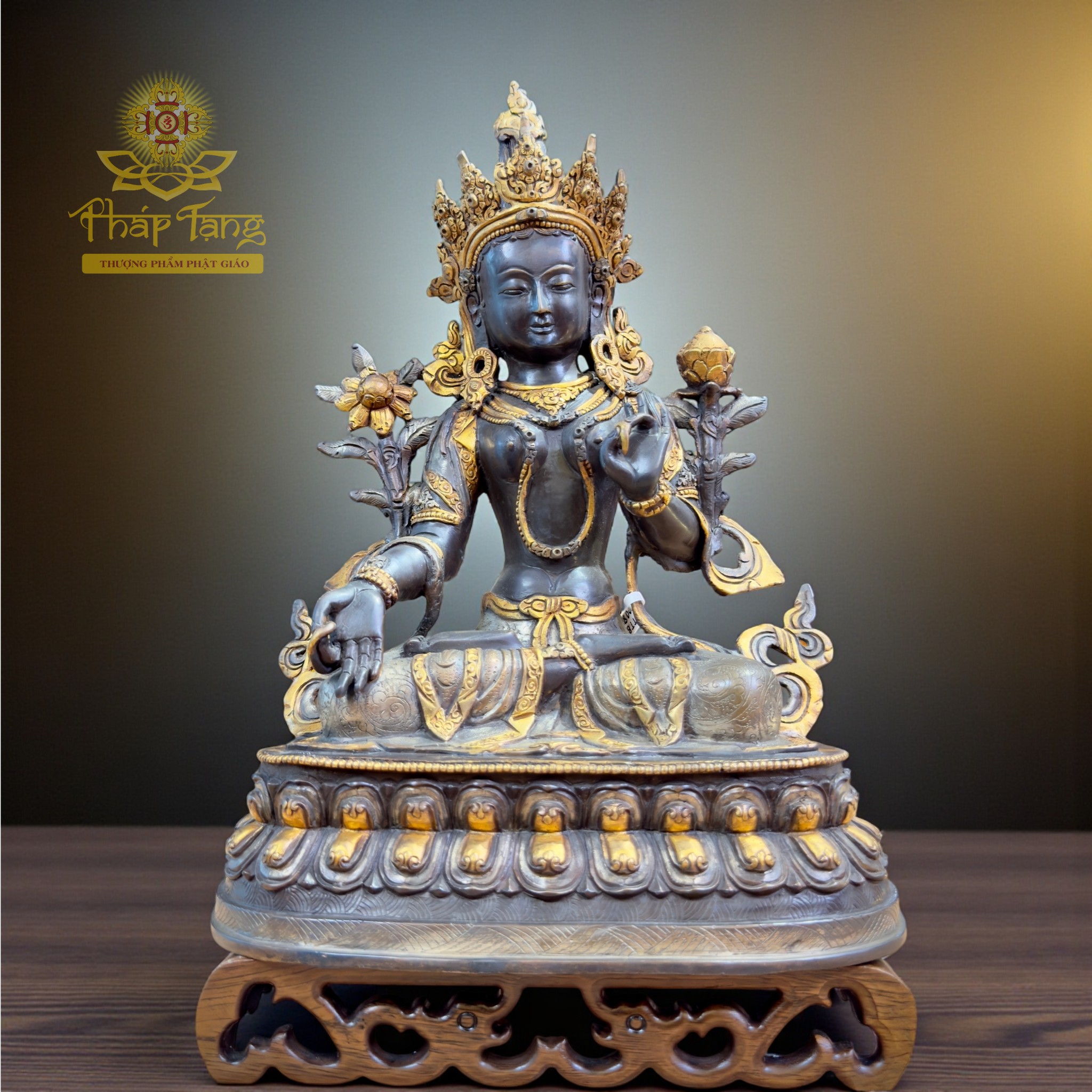 Thánh Tượng Đức Tara Trắng Bạch Độ Mẫu Đồng Mạ Vàng Nepal 34cm