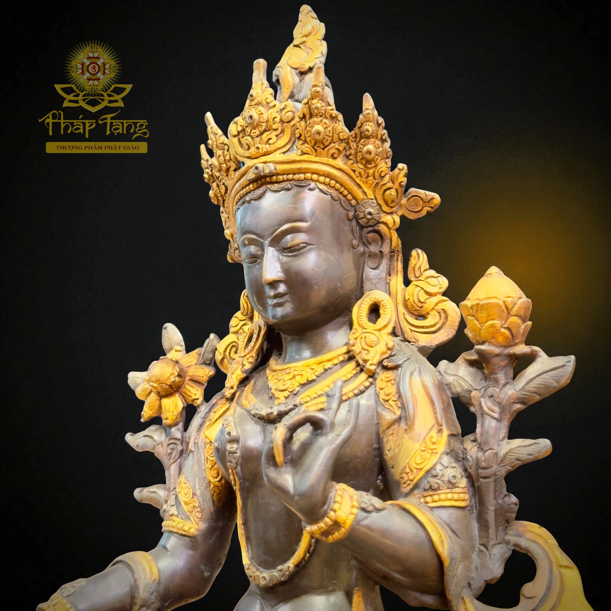 Thánh Tượng Đức Tara Trắng Bạch Độ Mẫu Đồng Mạ Vàng Nepal 34cm