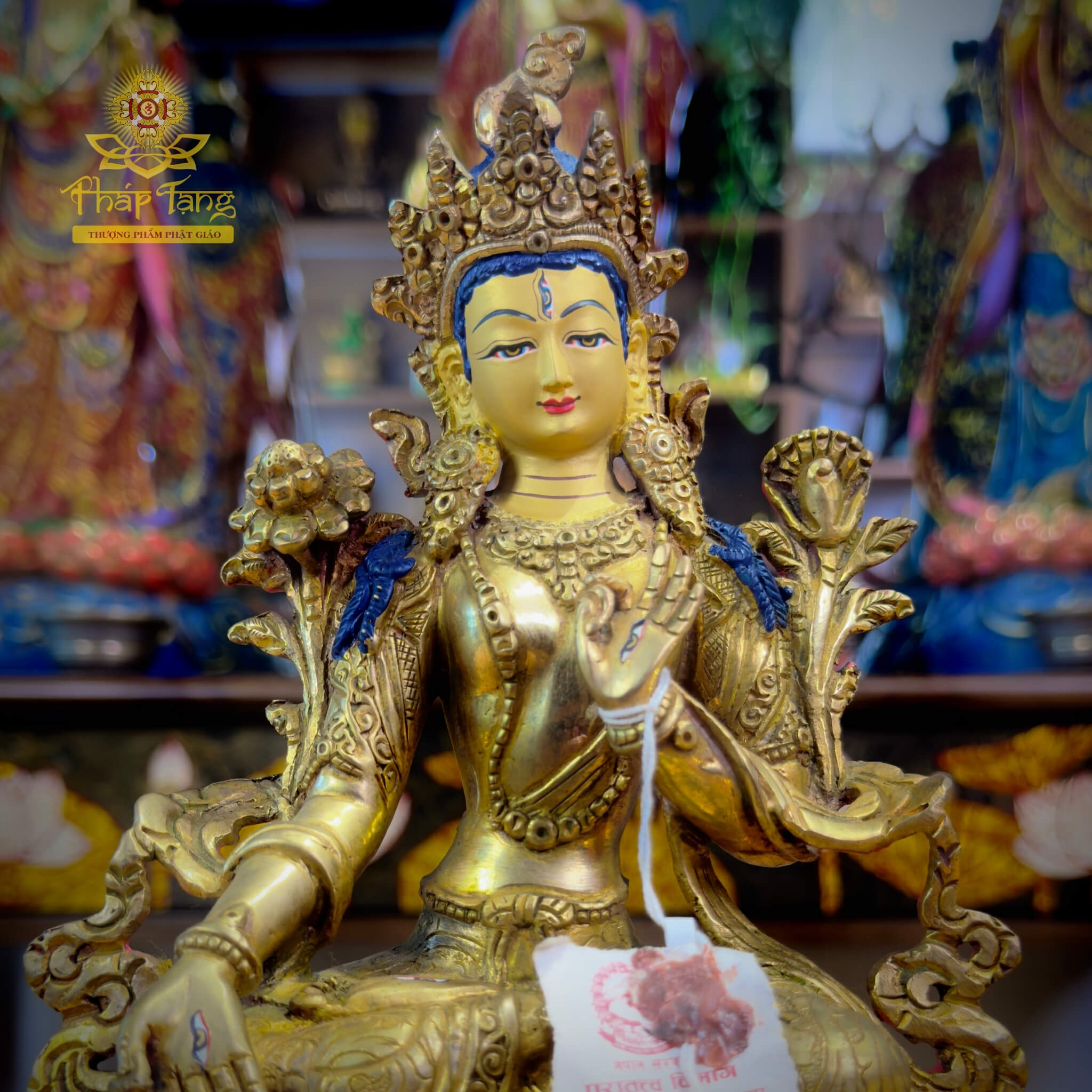 Thánh Tượng Đức Tara Trắng Đồng Vàng 24K 22cm Nepal