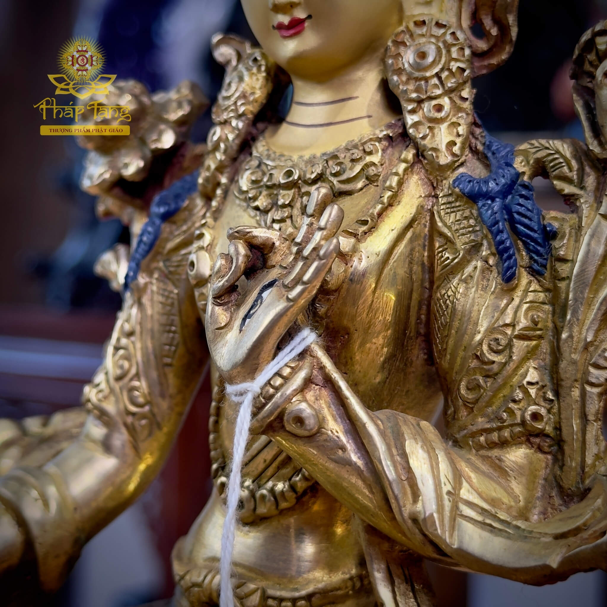 Thánh Tượng Đức Tara Trắng Đồng Vàng 24K 22cm Nepal