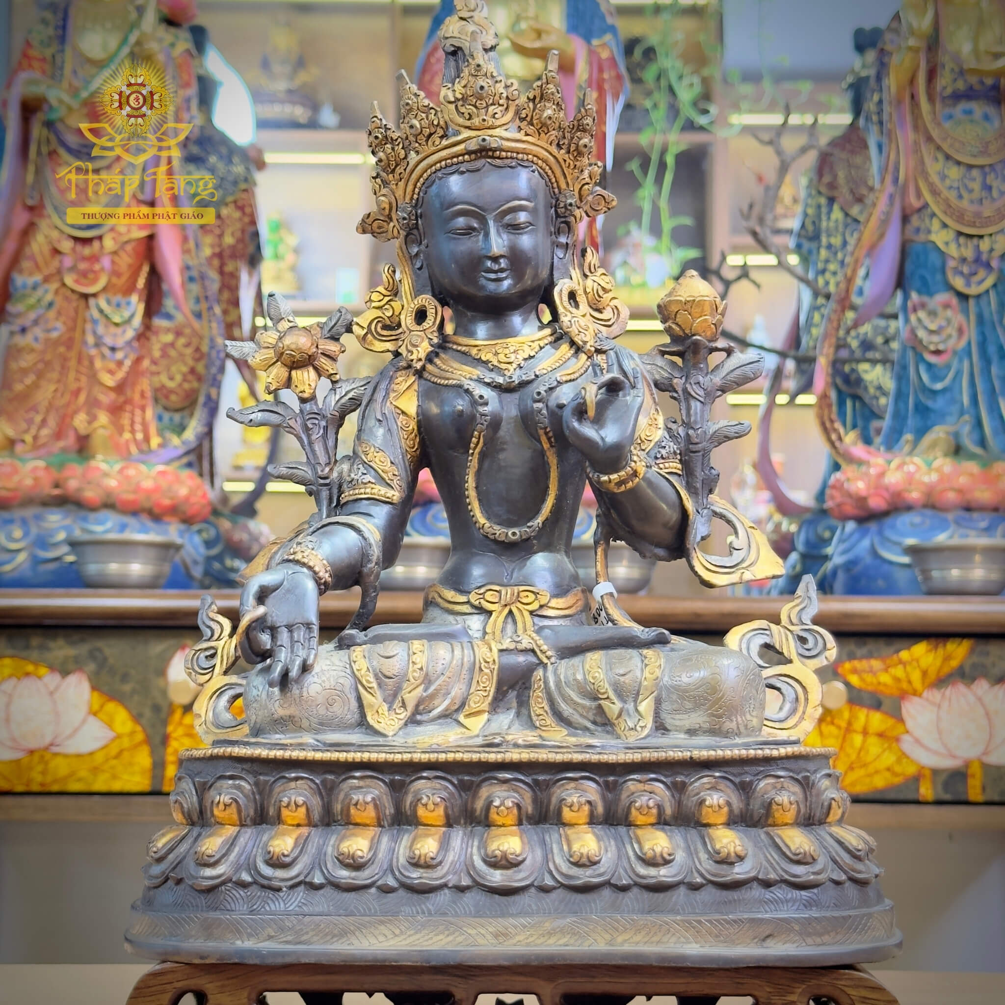 Thánh Tượng Đức Tara Trắng Bạch Độ Mẫu Đồng Mạ Vàng Nepal 34cm