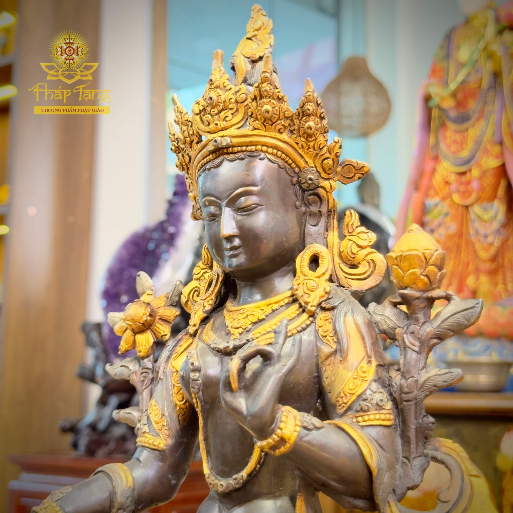 Thánh Tượng Đức Tara Trắng Bạch Độ Mẫu Đồng Mạ Vàng Nepal 34cm