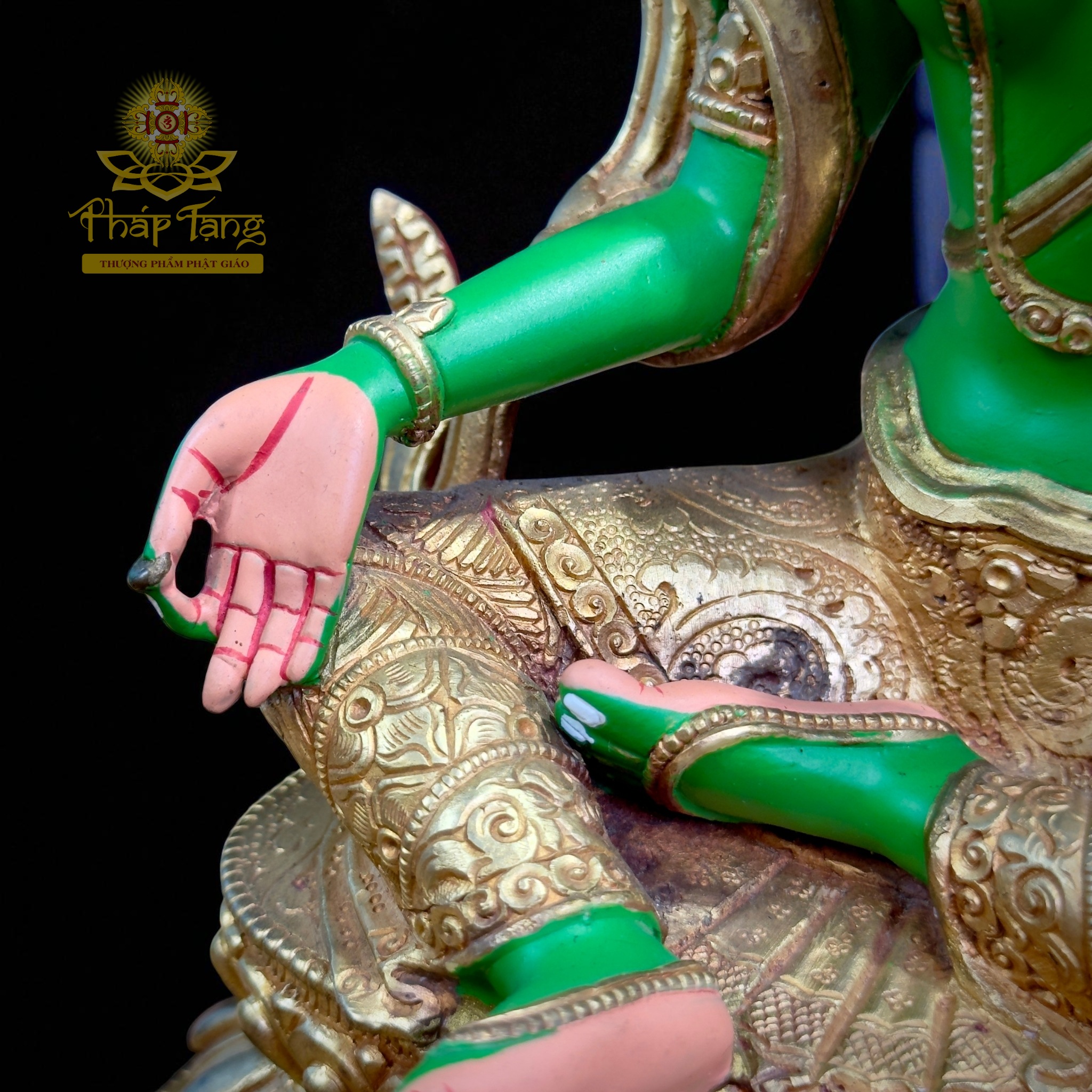 Thánh Tượng Đức Tara Xanh 24cm (Lục Độ Phật Mẫu) Đồng Mạ Vàng 24K Nepal