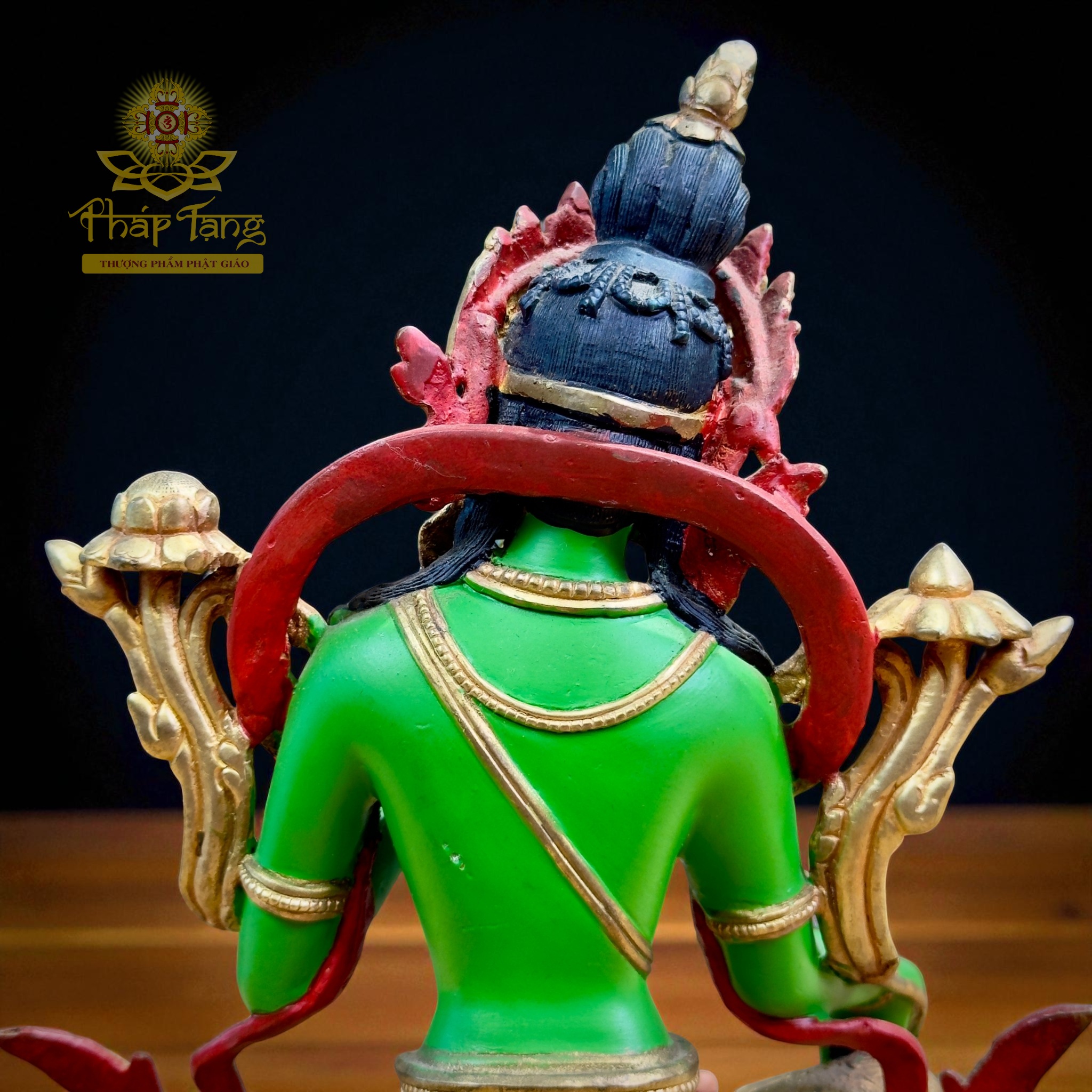 Thánh Tượng Đức Tara Xanh 24cm (Lục Độ Phật Mẫu) Đồng Mạ Vàng 24K Nepal