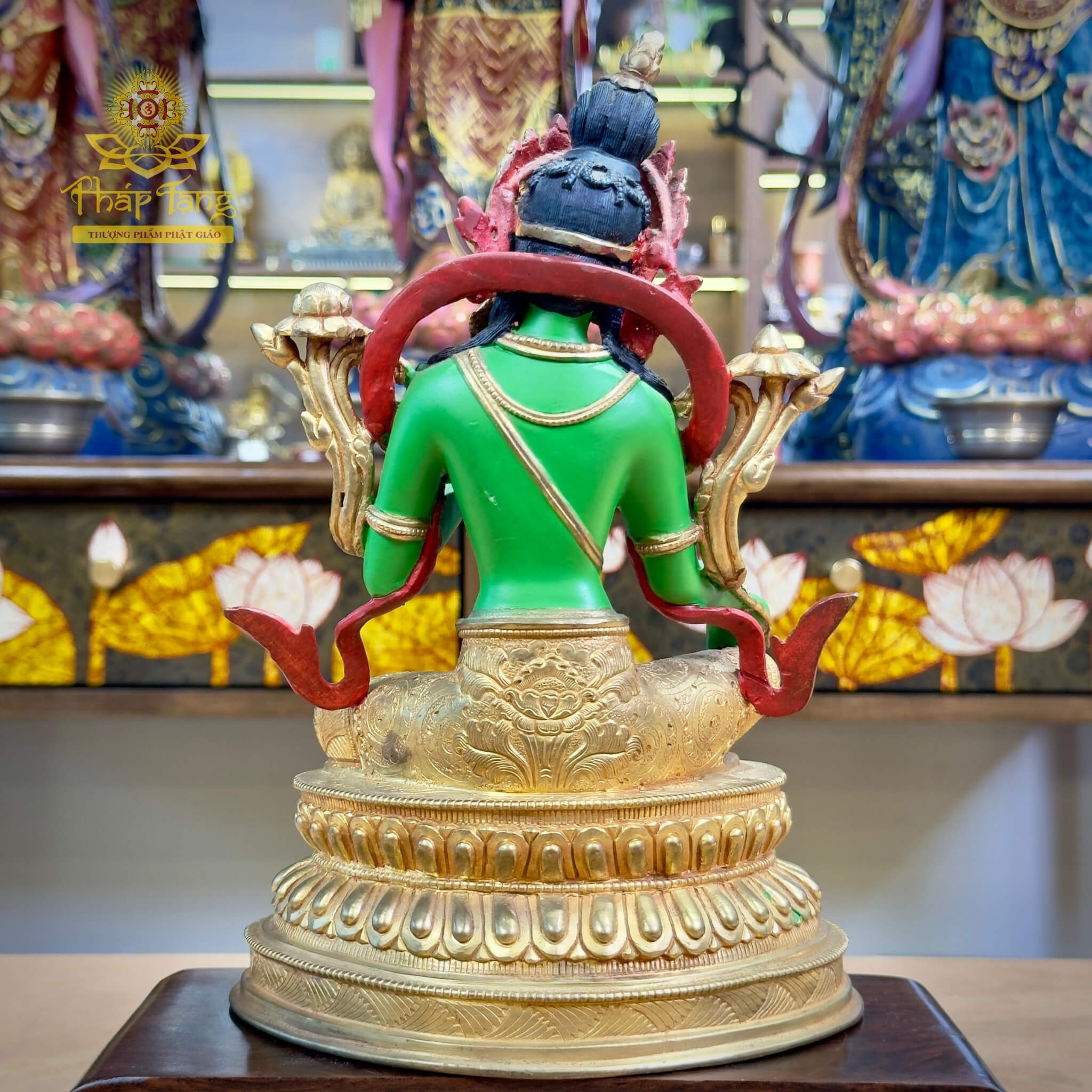 Thánh Tượng Đức Tara Xanh Lục Độ Phật Mẫu Đồng Mạ Vàng Nepal 24cm
