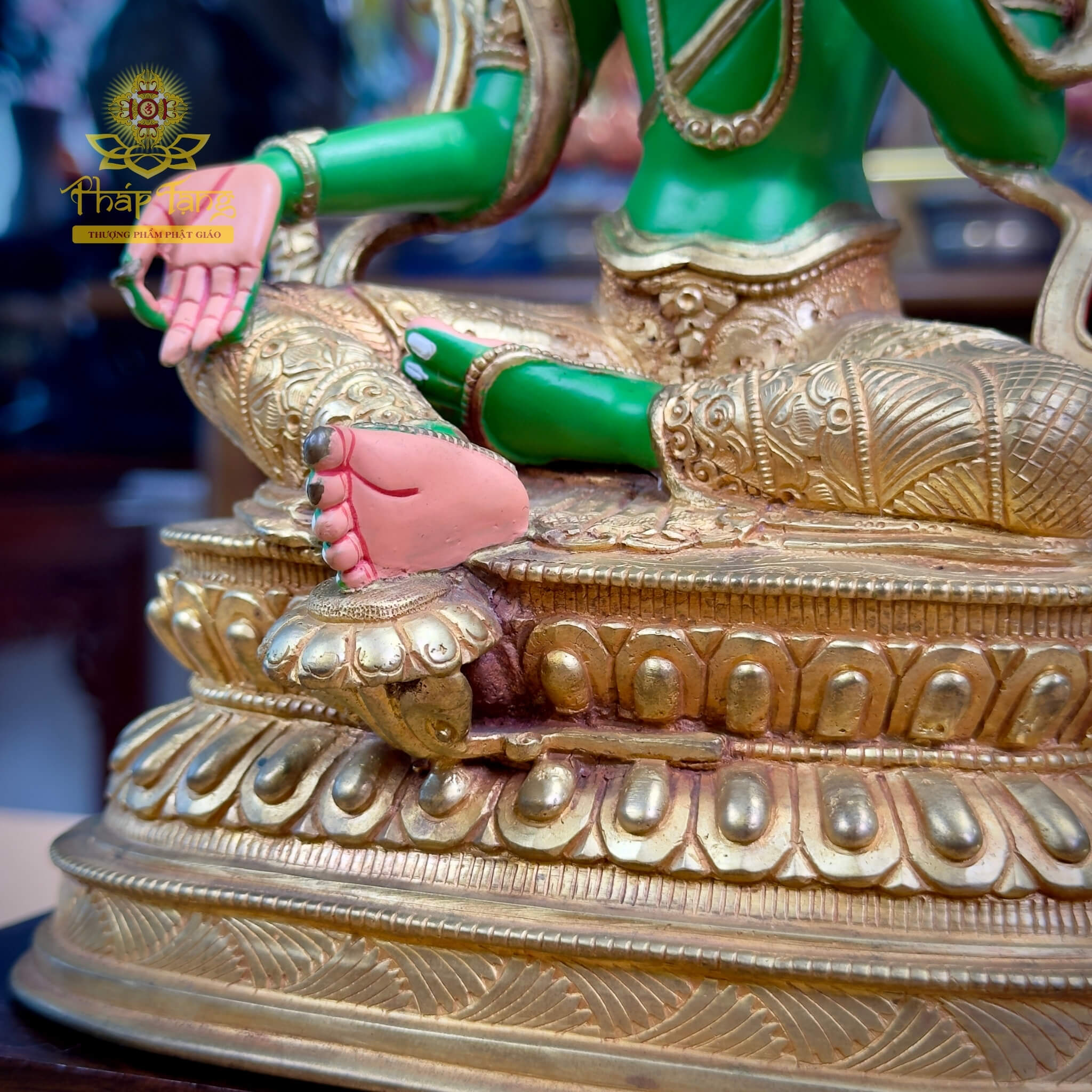 Thánh Tượng Đức Tara Xanh Lục Độ Phật Mẫu Đồng Mạ Vàng Nepal 24cm