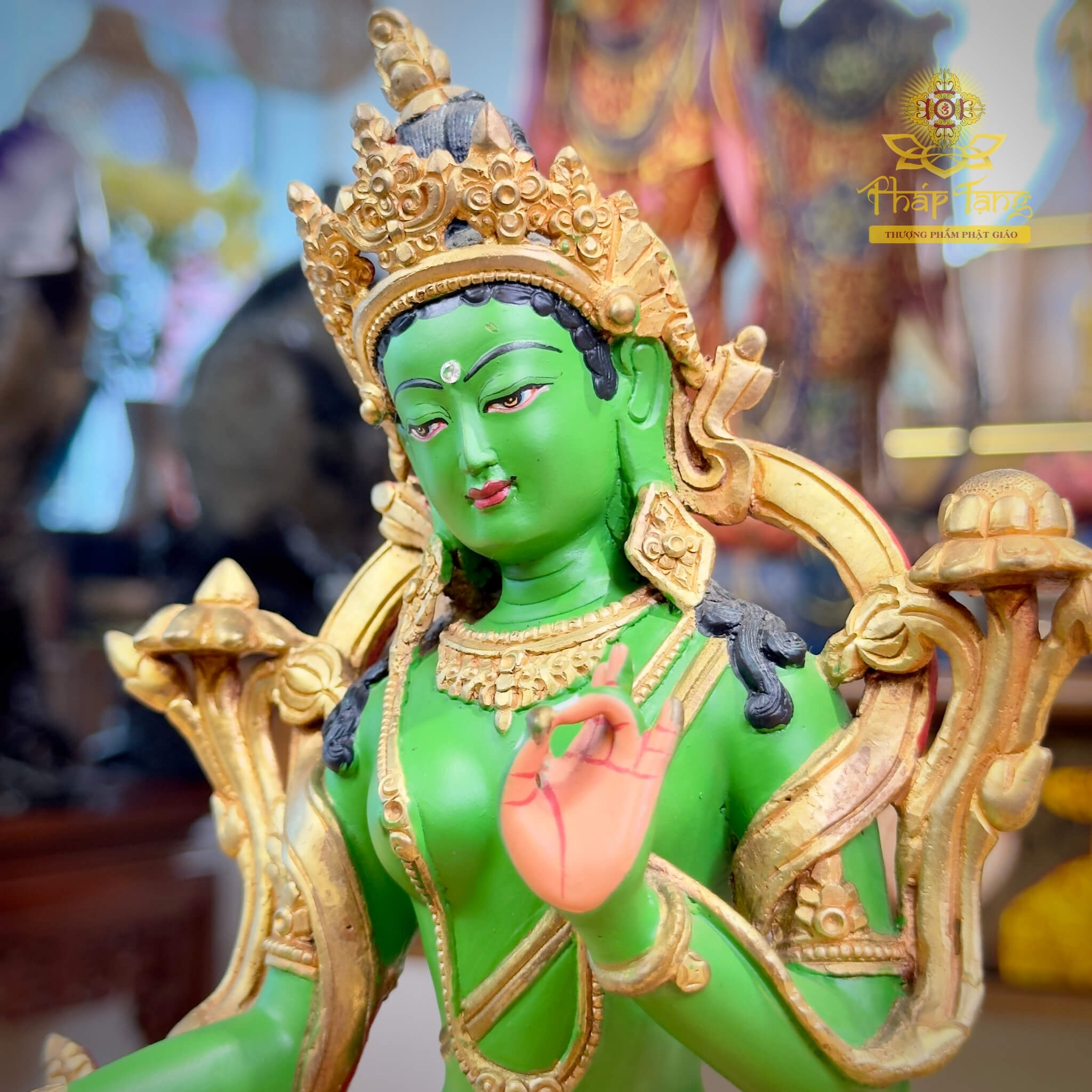 Thánh Tượng Đức Tara Xanh Lục Độ Phật Mẫu Đồng Mạ Vàng Nepal 24cm